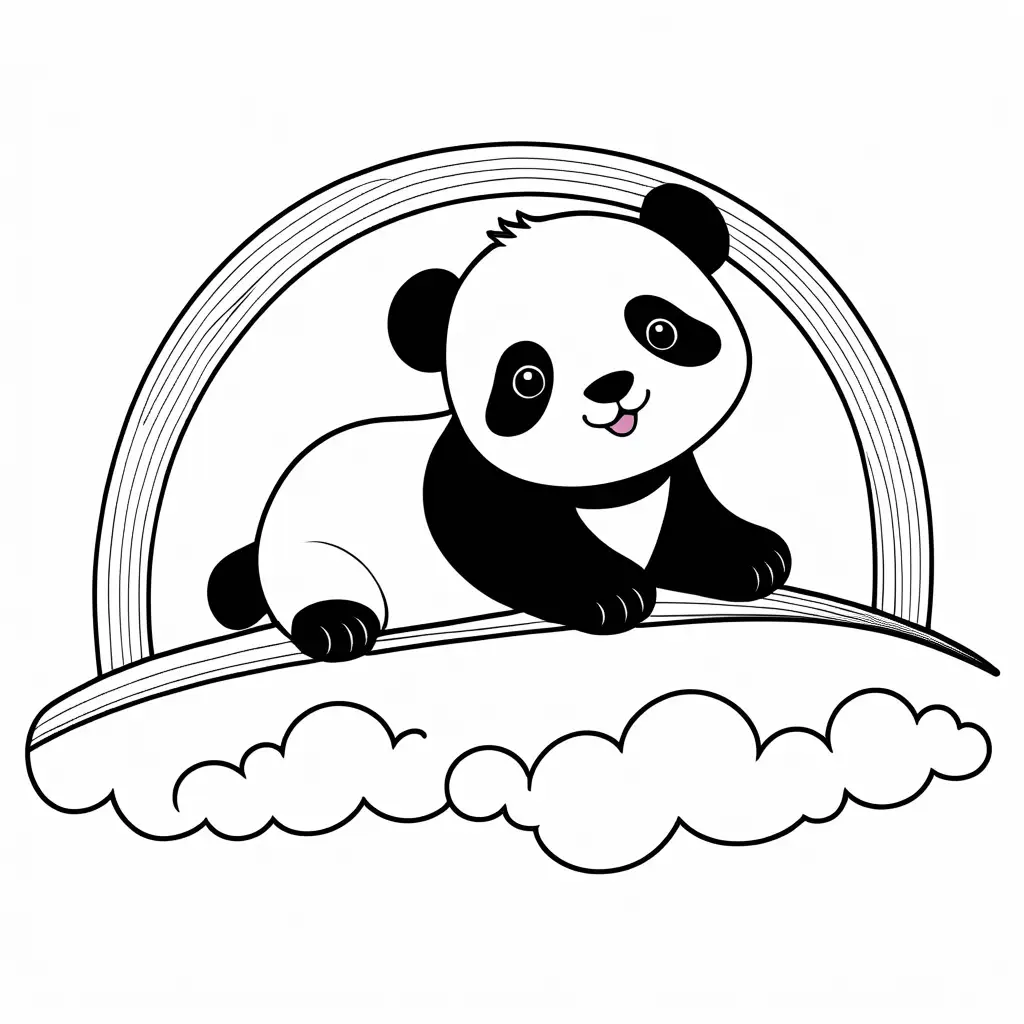 Playful-Baby-Panda-Sliding-on-Rainbow-Coloring-Page