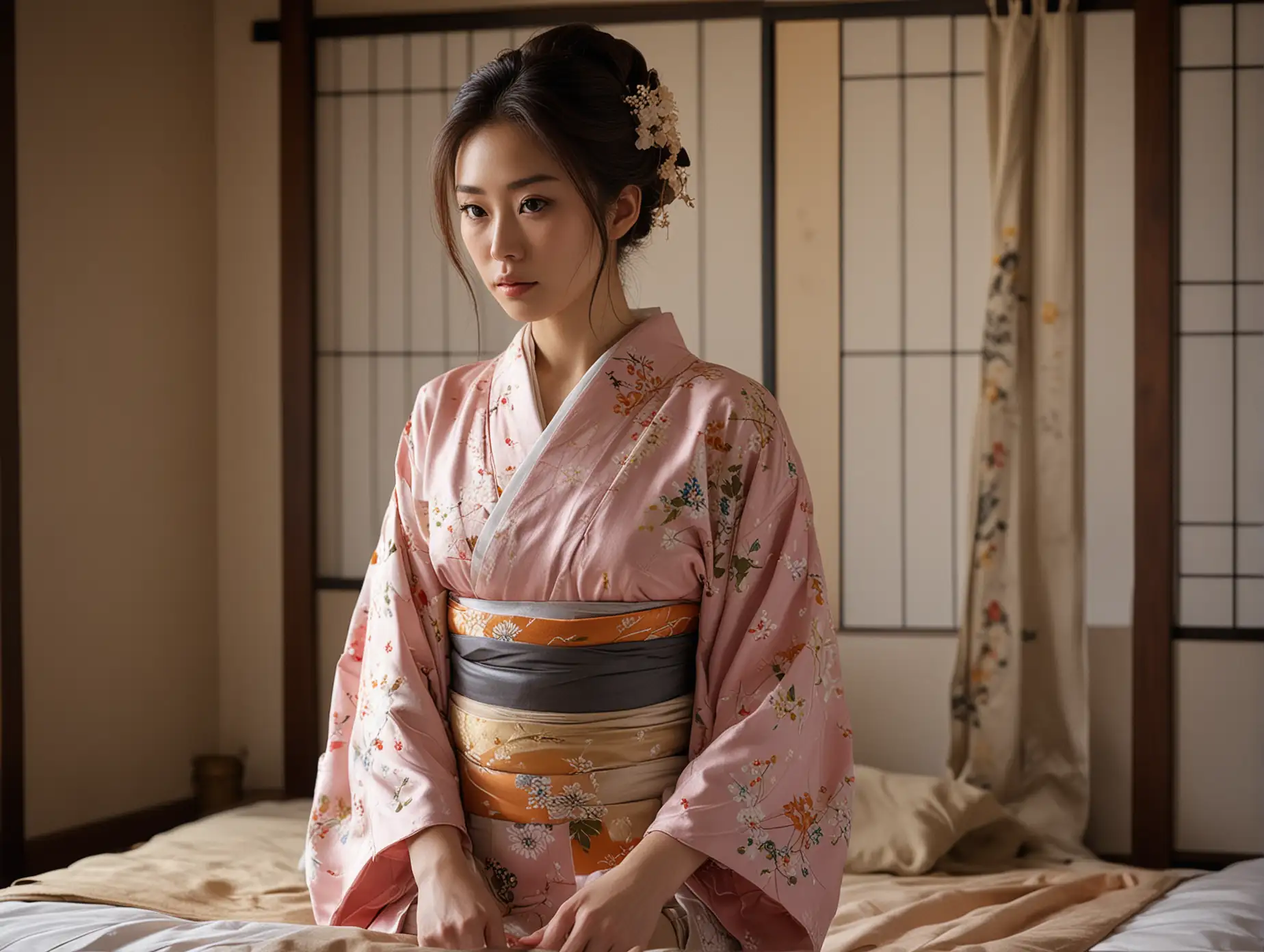 Japanese-Woman-in-Silk-Kimono-Outdoors