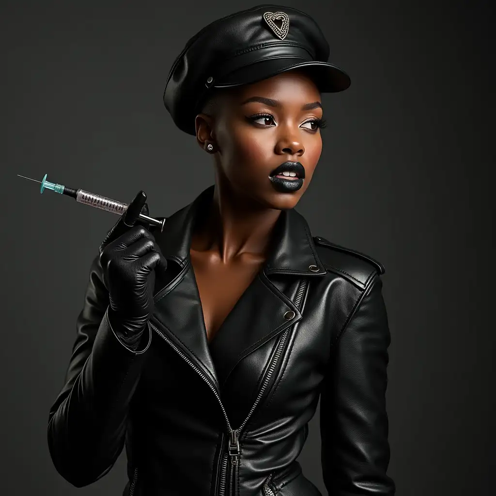 Black-Women-in-Leather-Motorcycle-Jackets-with-Shaved-Heads-and-Injection-Needles