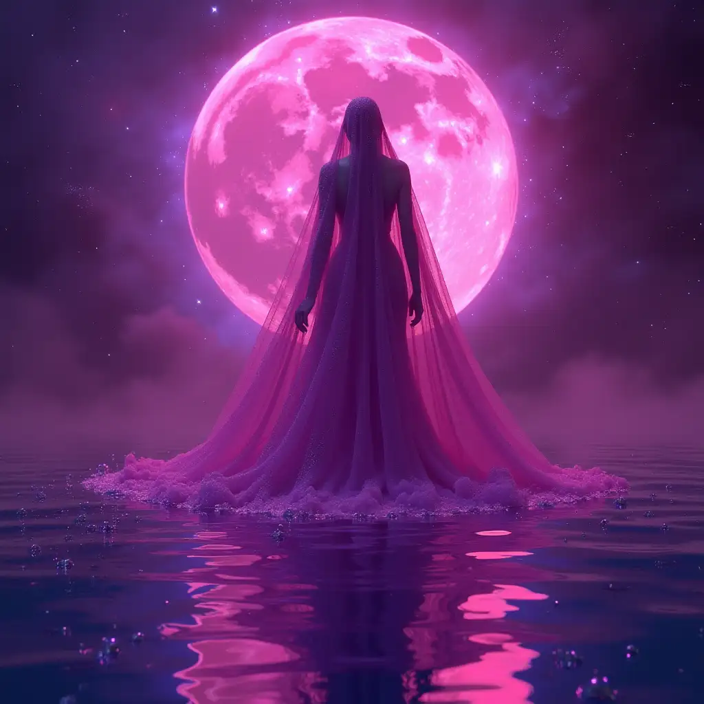 Galactic Priestess in Vibrant Magenta and Purple Waters