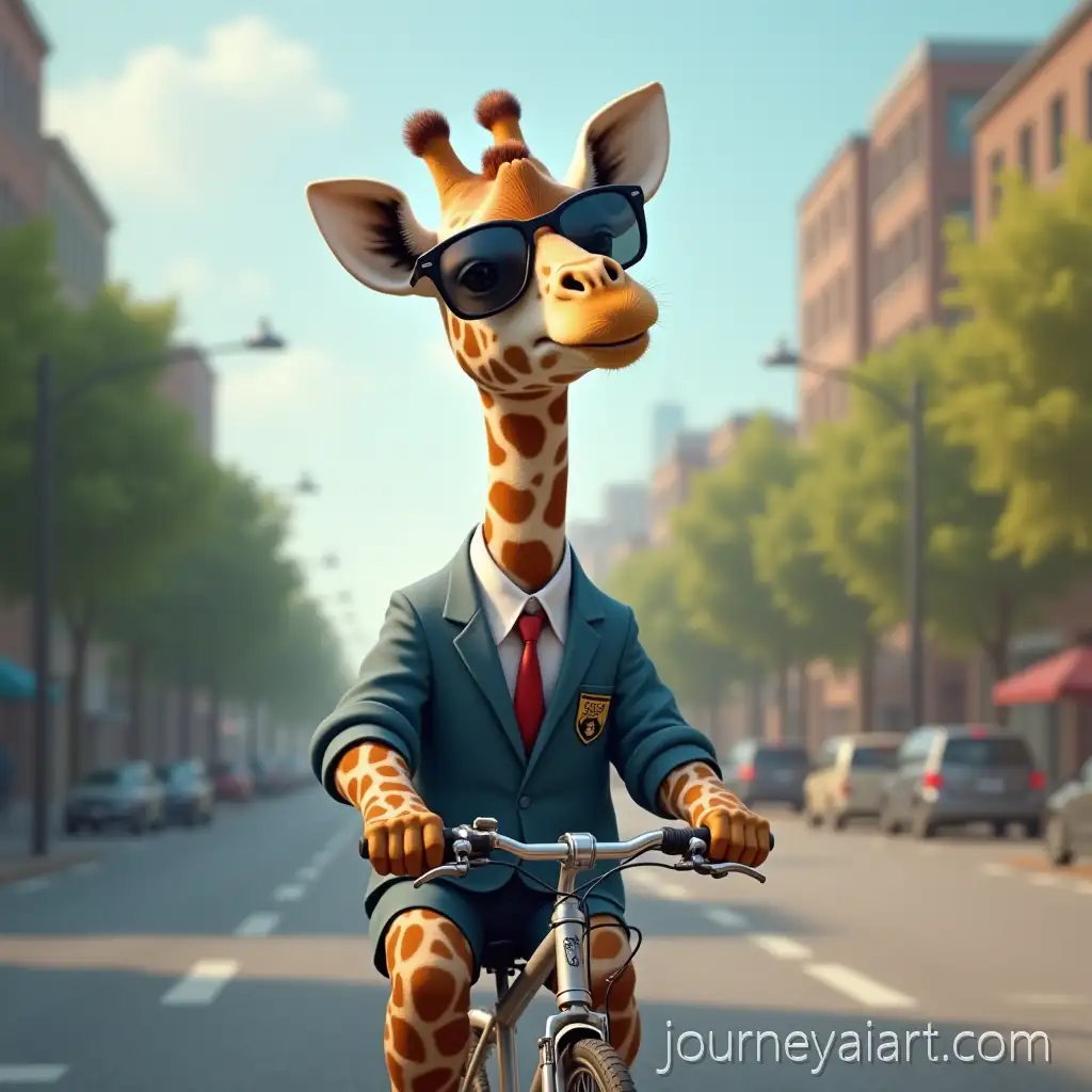 Giraffe-in-School-Uniform-RidingAI-Art-Prompt-Expansion-Bicycle-with-Sunglasses-in-Urban-Setting