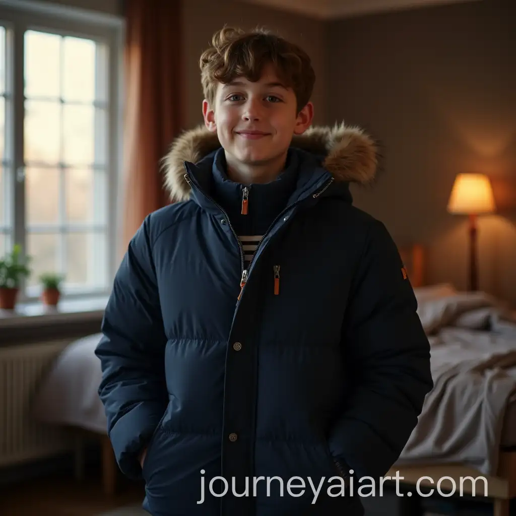13YearOld-Boy-in-a-Thick-Navy-Winter-CoatAI-Art-Prompt-Expansion-Standing-in-His-Warm-Bedroom