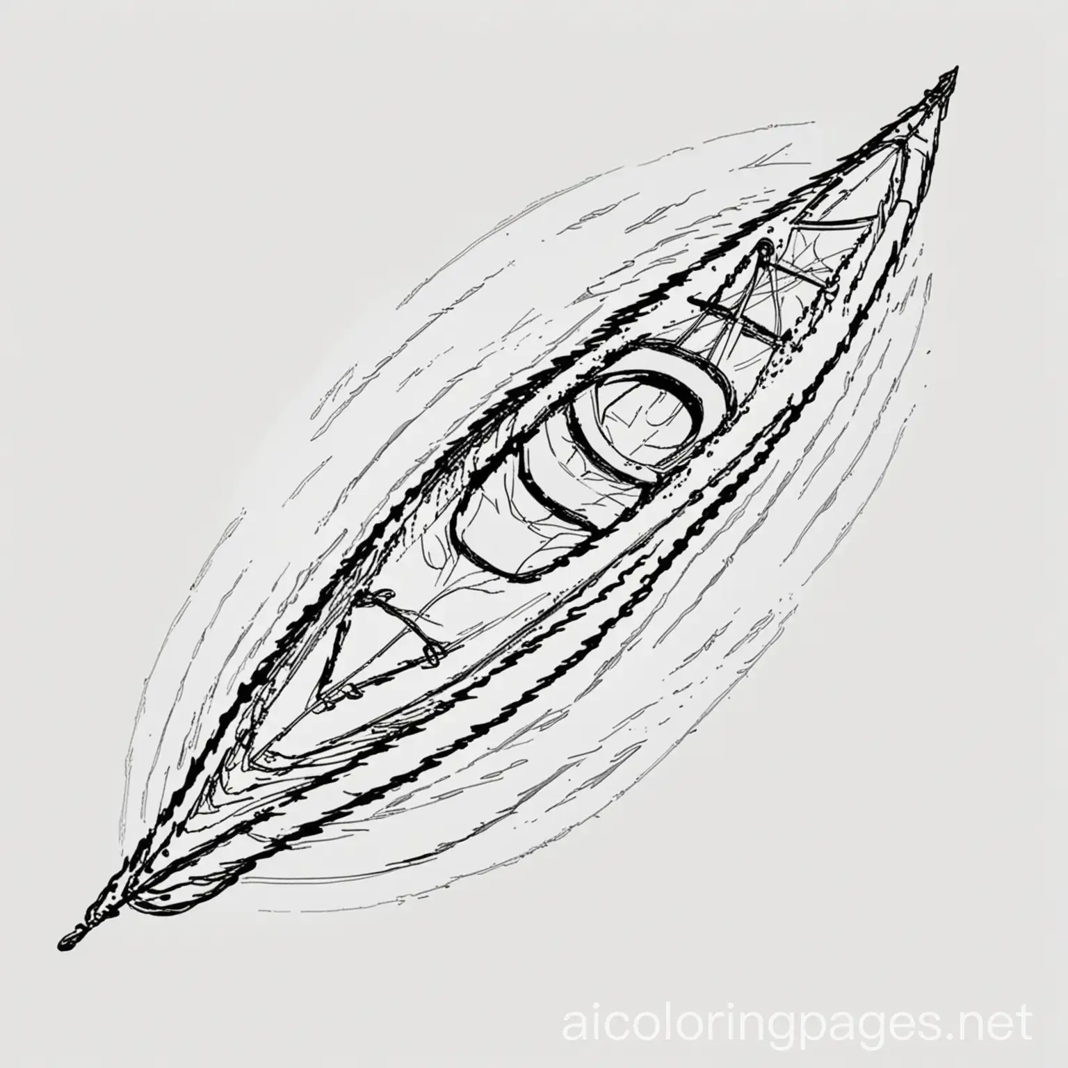 kayak, Coloring Page, black and white, line art, white background, Simplicity, Ample White Space. The background of the coloring page is plain white to make it easy for young children to color within the lines. The outlines of all the subjects are easy to distinguish, making it simple for kids to color without too much difficulty