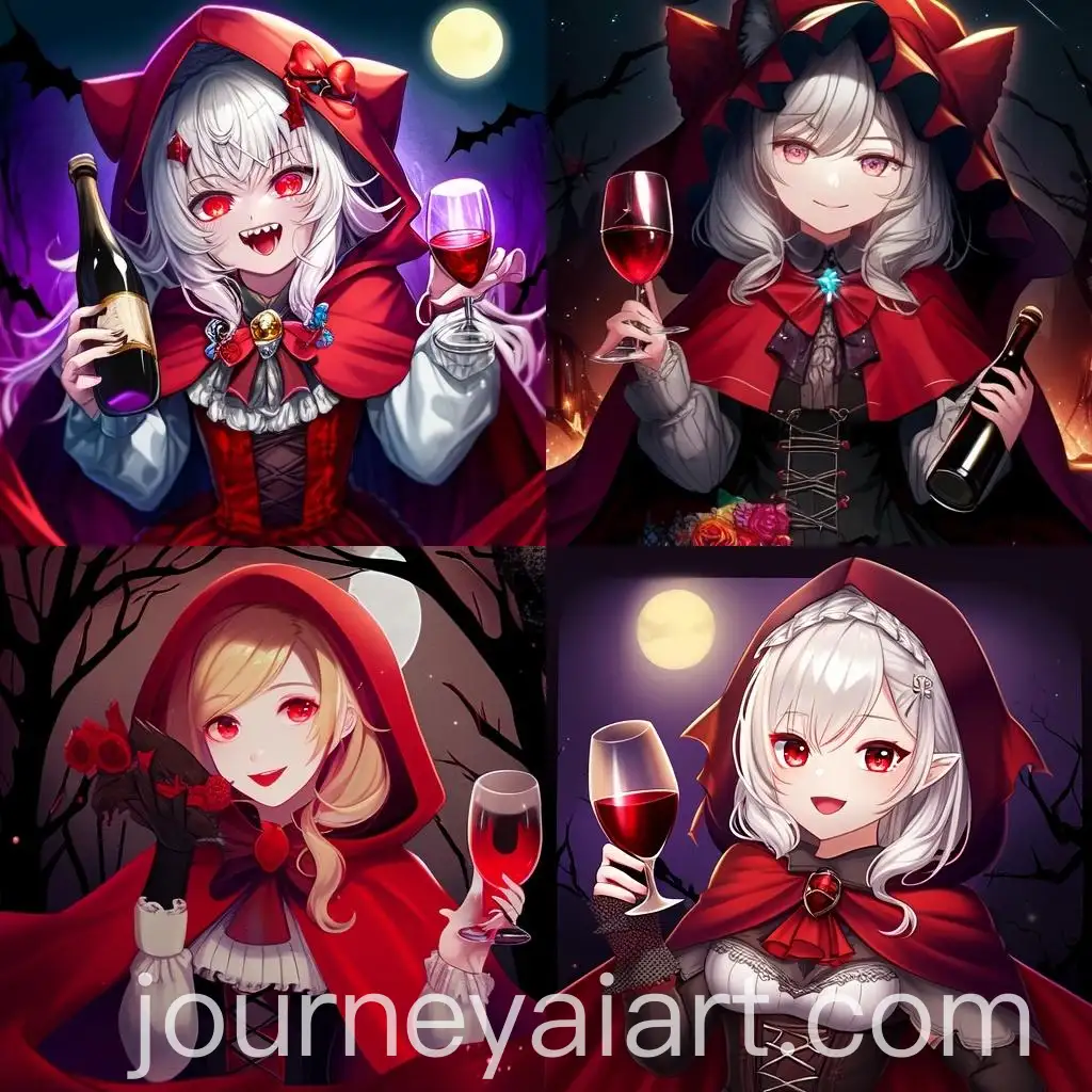 Little-Red-Riding-Hood-Halloween-Costume-with-Vampire-Makeup-and-Wine-Glass