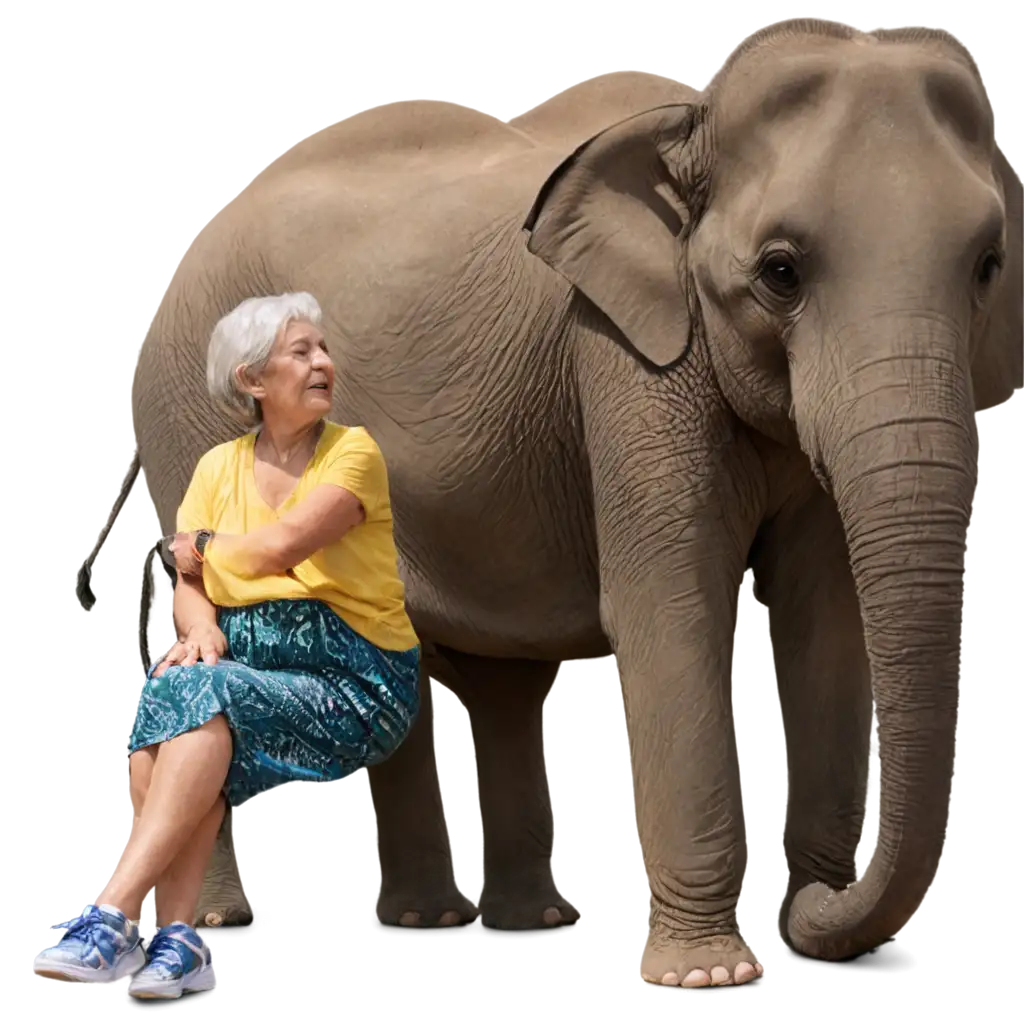 Grandma-Sitting-in-Front-of-Elephant-PNG-Heartwarming-Image-of-Intergenerational-Bonding