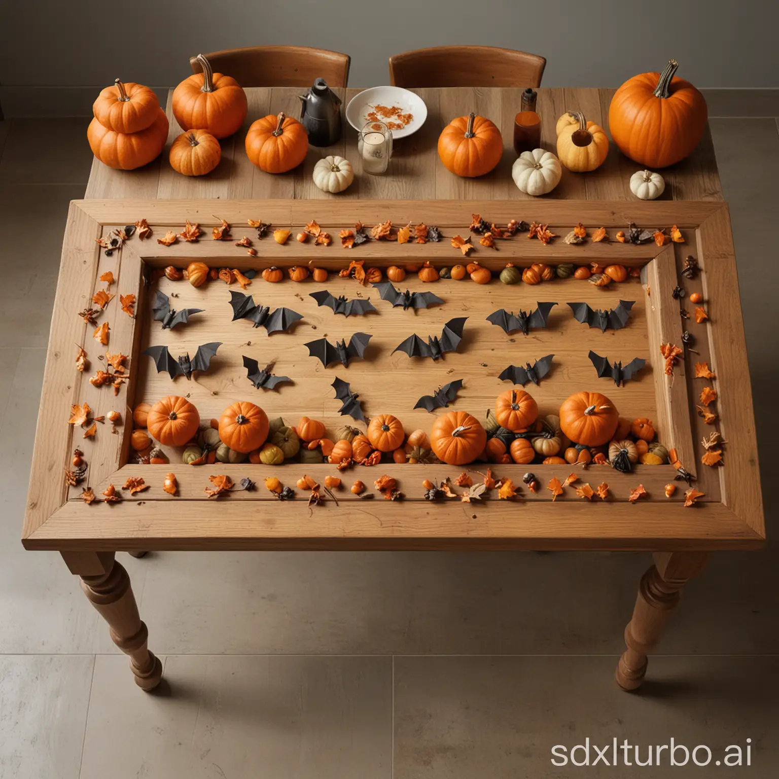 Halloween-Table-Decor-with-Pumpkins-and-Bats