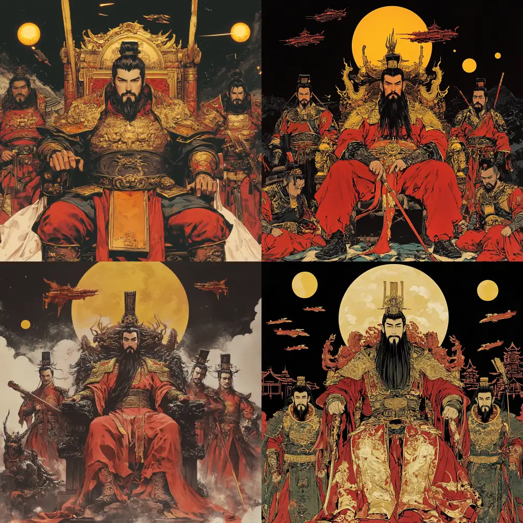 Emperor-Qin-Shi-Huang-on-Imperial-Throne-with-Space-Marine-Warriors-in-Ancient-China