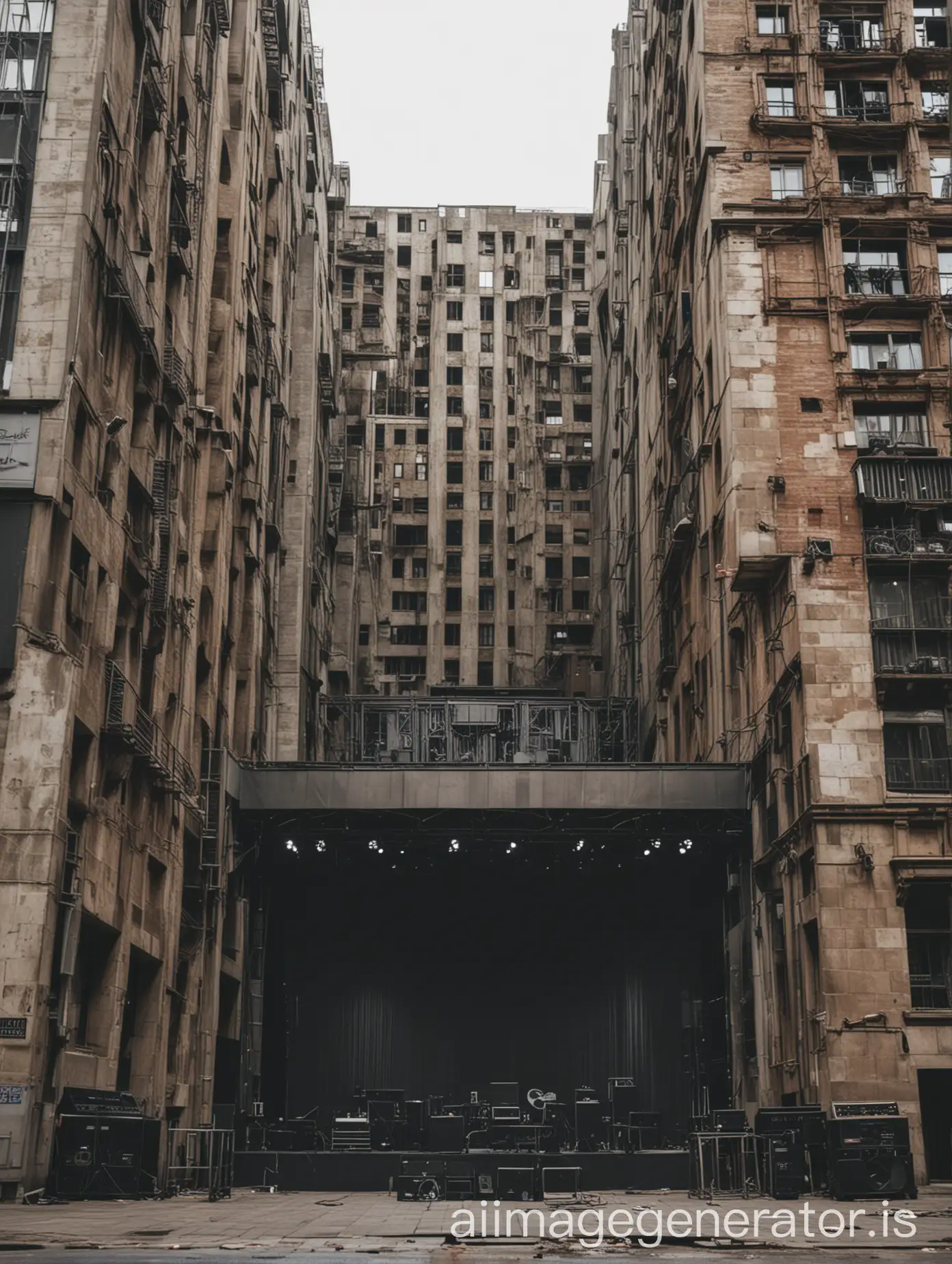 Techno-Stage-Next-to-Tall-Old-Building