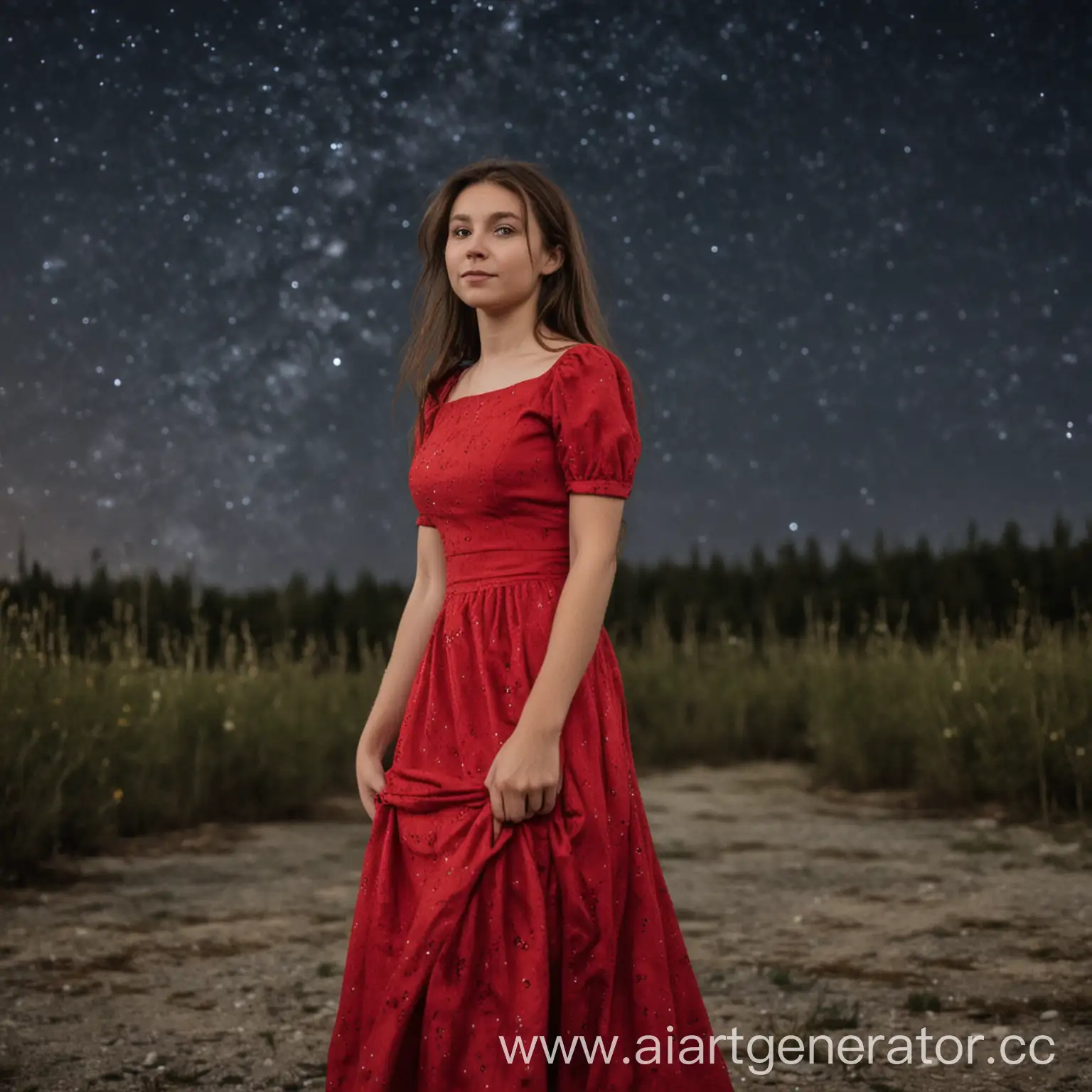 RedDressed-Woman-Under-the-Northern-Star