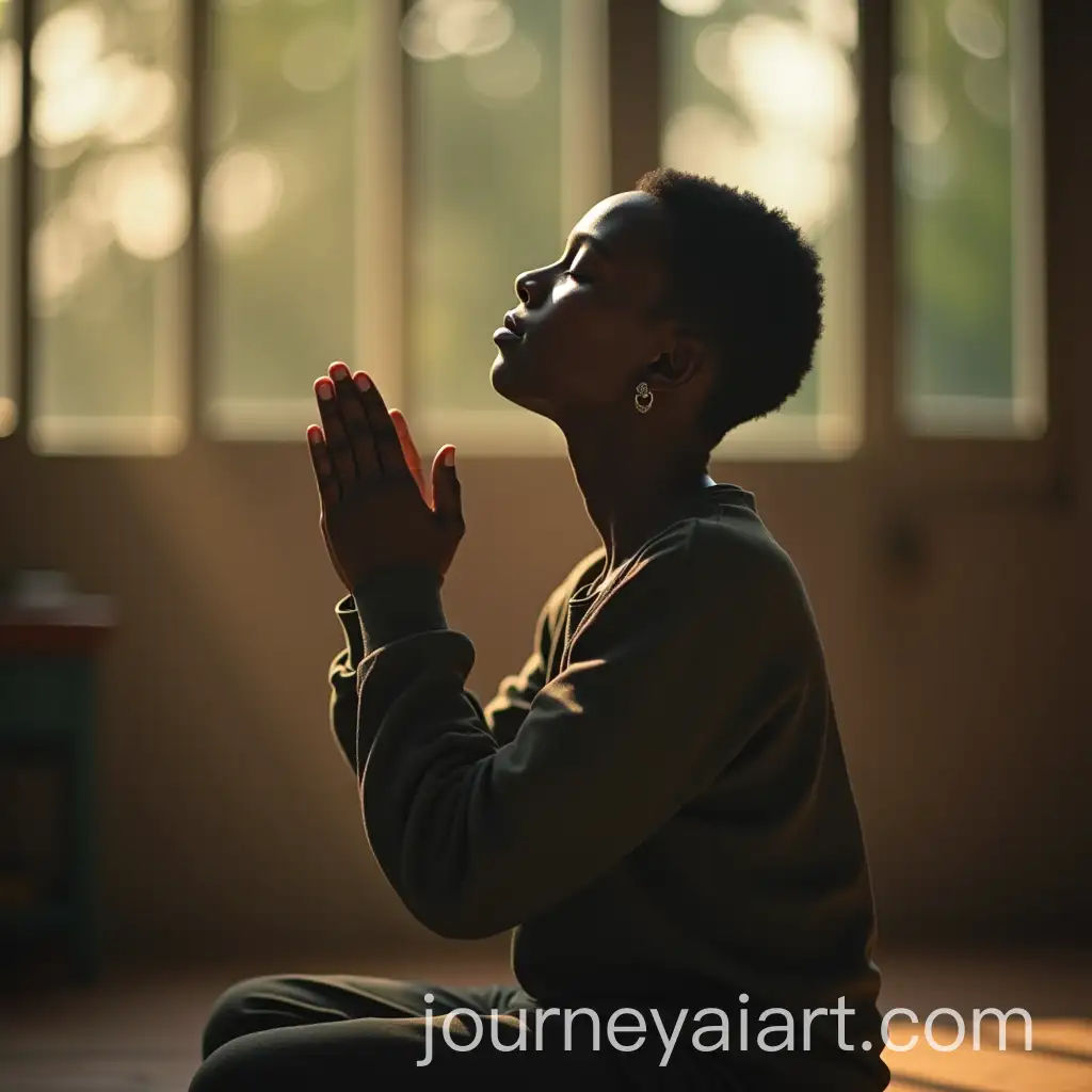 Young-African-University-Student-Praying-in-Peaceful-Natural-Setting