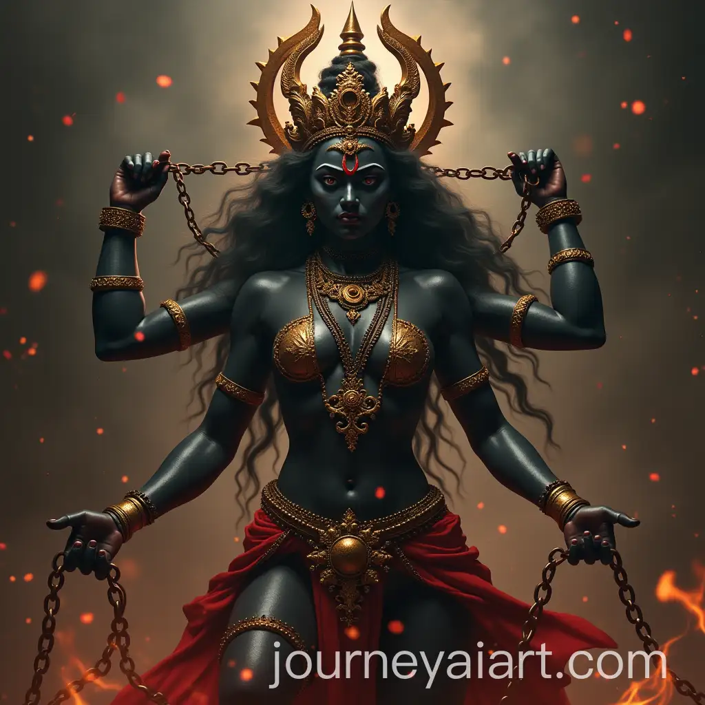Goddess-Kali-Defeated-and-Bound-in-Chains