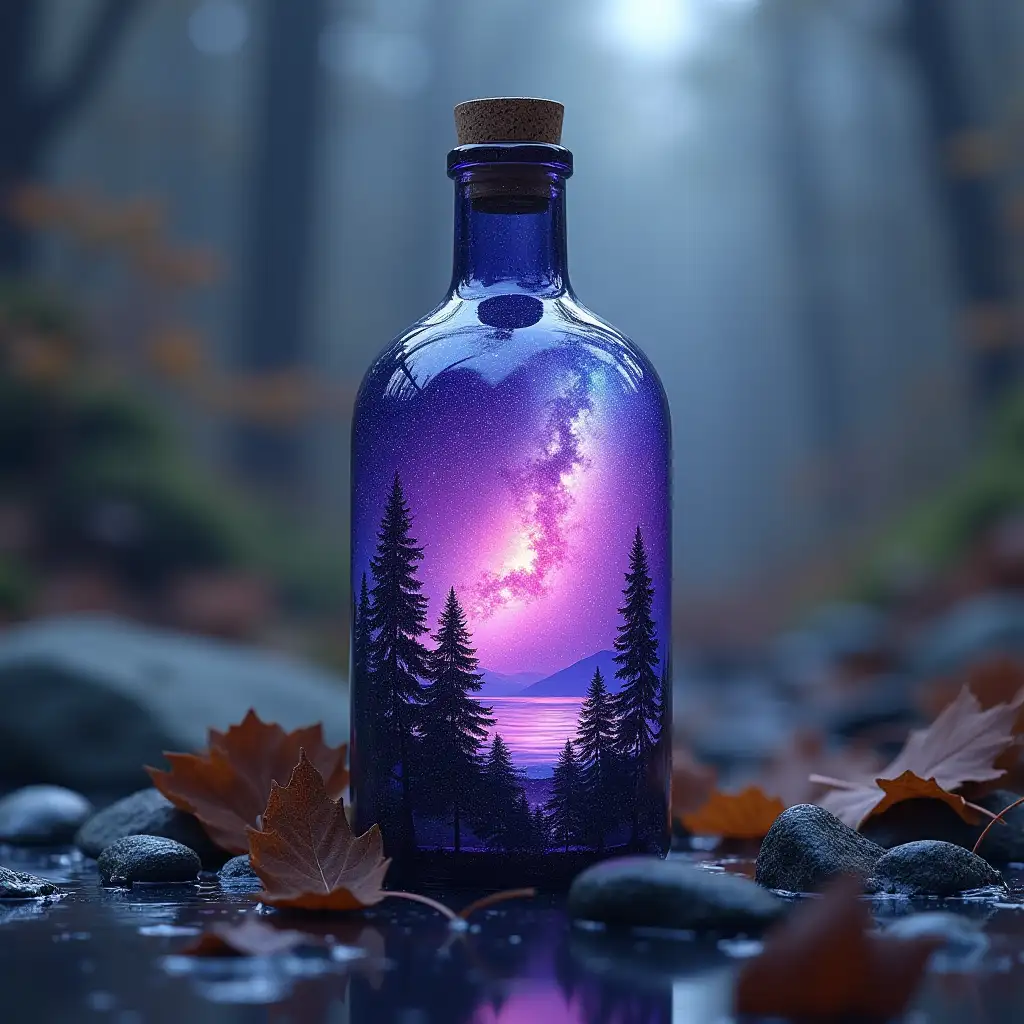 beautiful scenery nature glass bottle landscape, , purple galaxy bottle,