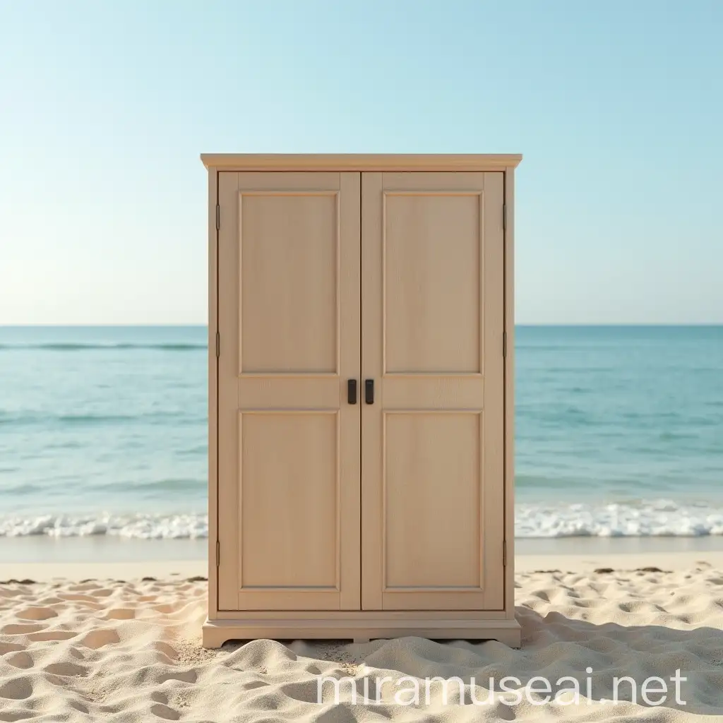 Solitary Wardrobe on Sandy Beach by the Sea