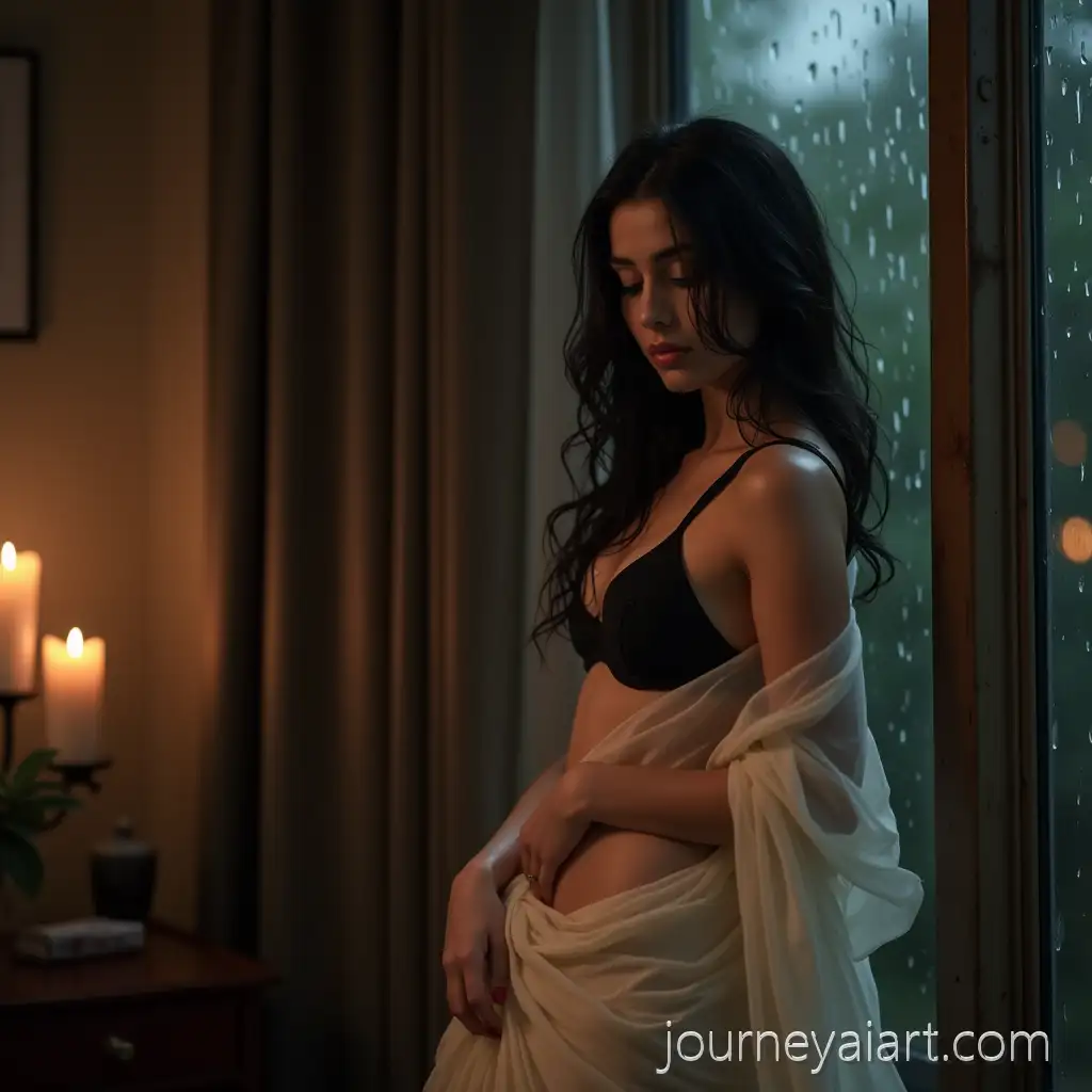Sensual-IndianSensual-Indian-woman-rainy-evening-Woman-in-White-Saree-by-Window-on-Rainy-Evening