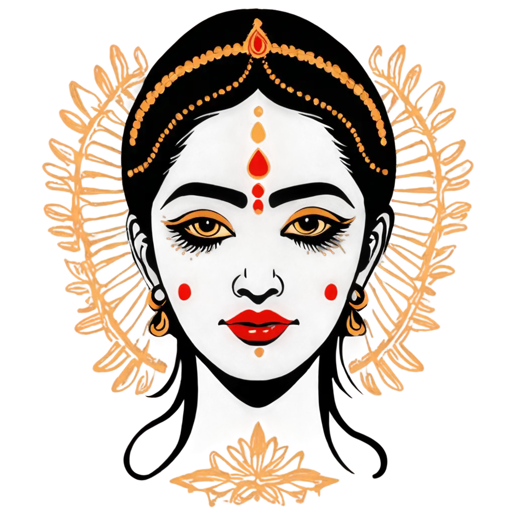 Create-PNG-Navratri-Lord-Durga-Face-Drawing-with-Gold-Nose-Ring-Red-Lips-and-Bindi