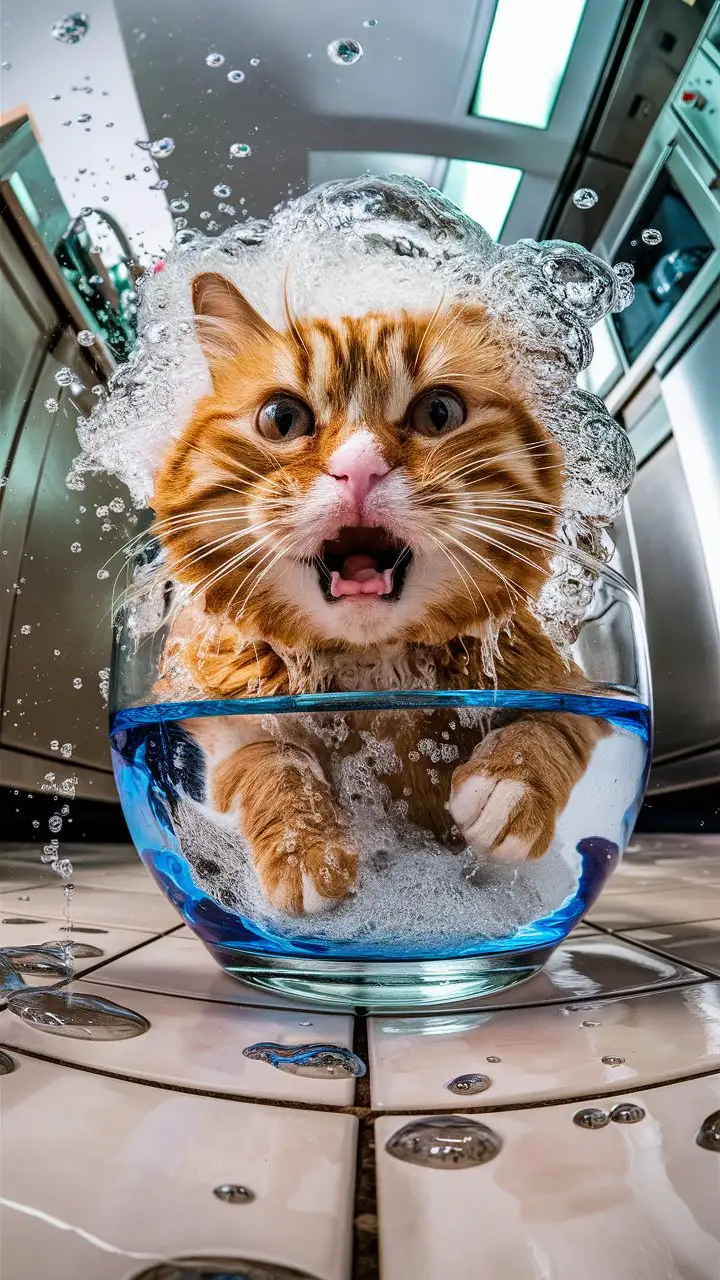 Ginger-Cat-Submerged-in-Water-Bowl-with-Shocked-Expression