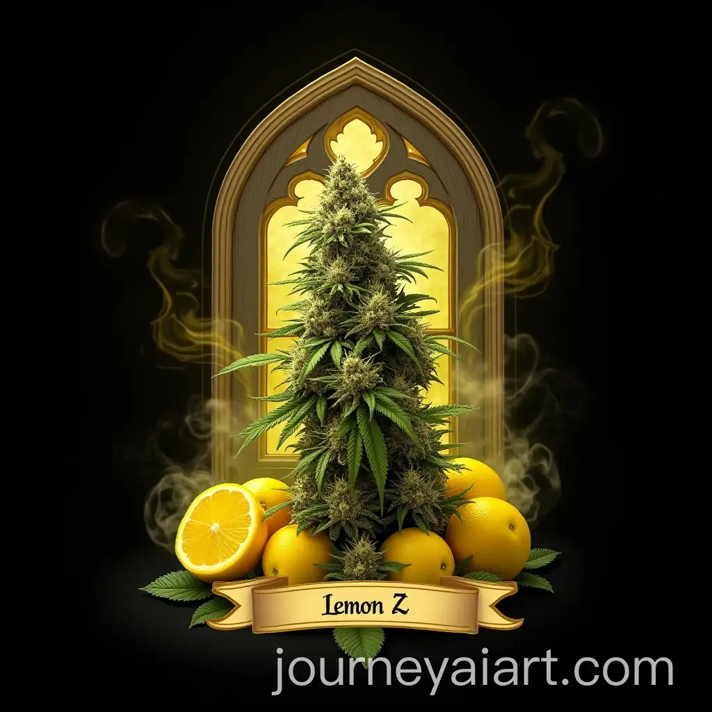 Lemon-Z-Ribbon-in-Church-Window-Style-with-Yellow-Smoke-on-Black-Background