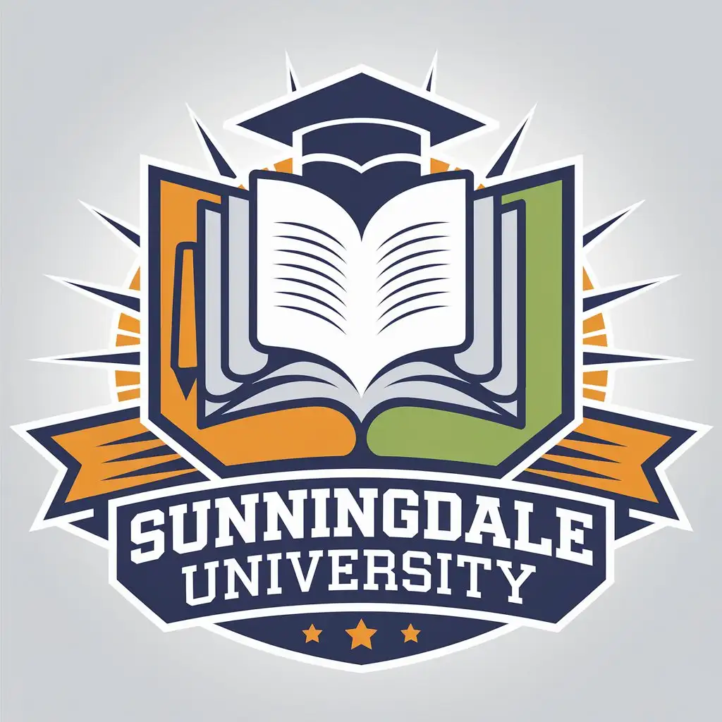 LOGO Design for Sunningdale University Modern Book Pen Graduation Cap Theme with Dynamic Typography