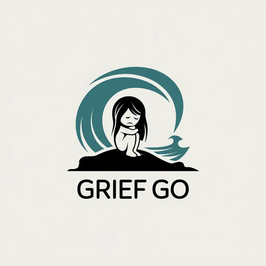 LOGO Design for Grief Go Minimalistic Sad Girl Symbol with Clear Background