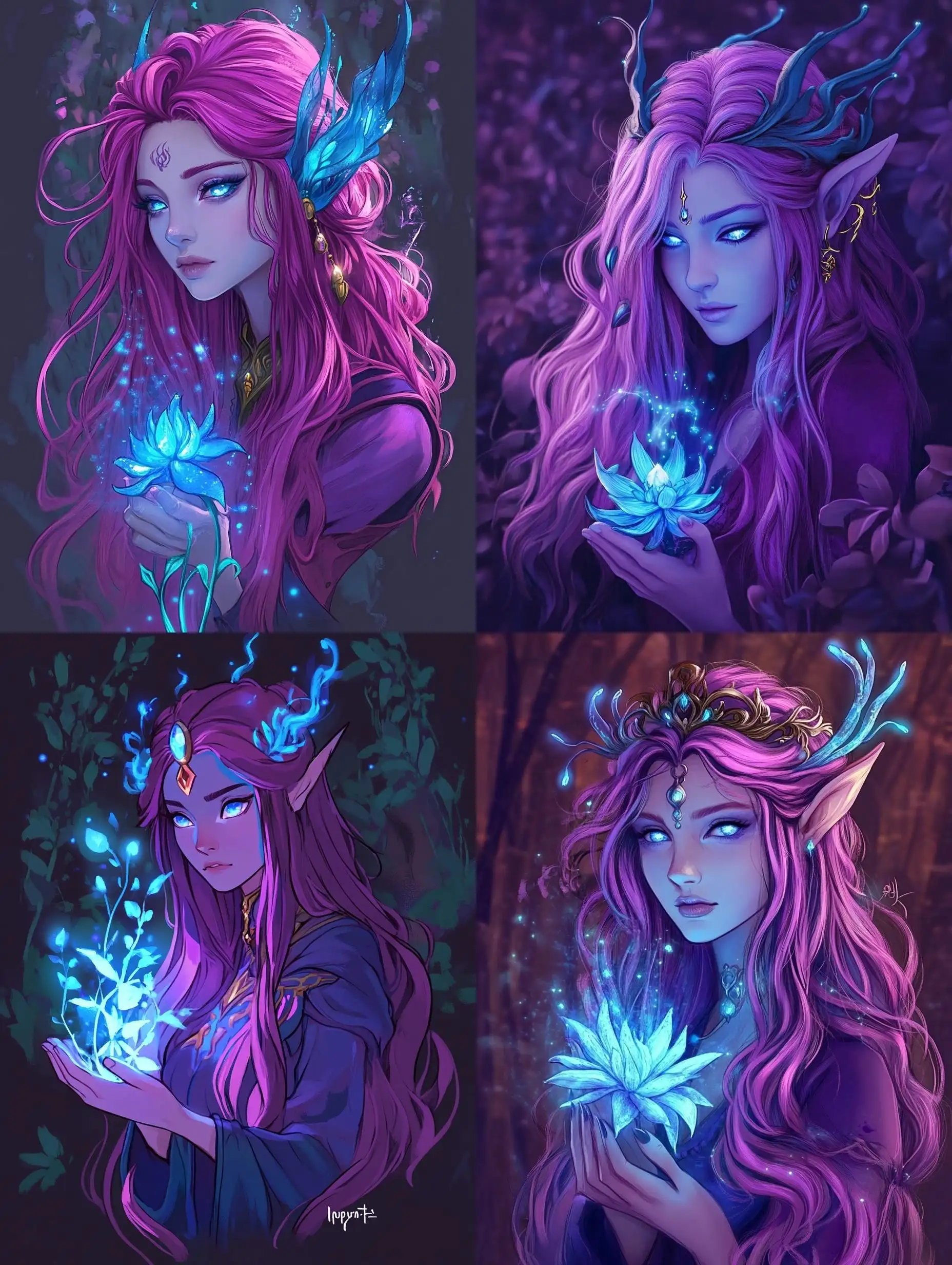 Magical-Girl-Tending-a-Glowing-Flower-in-a-Night-Forest