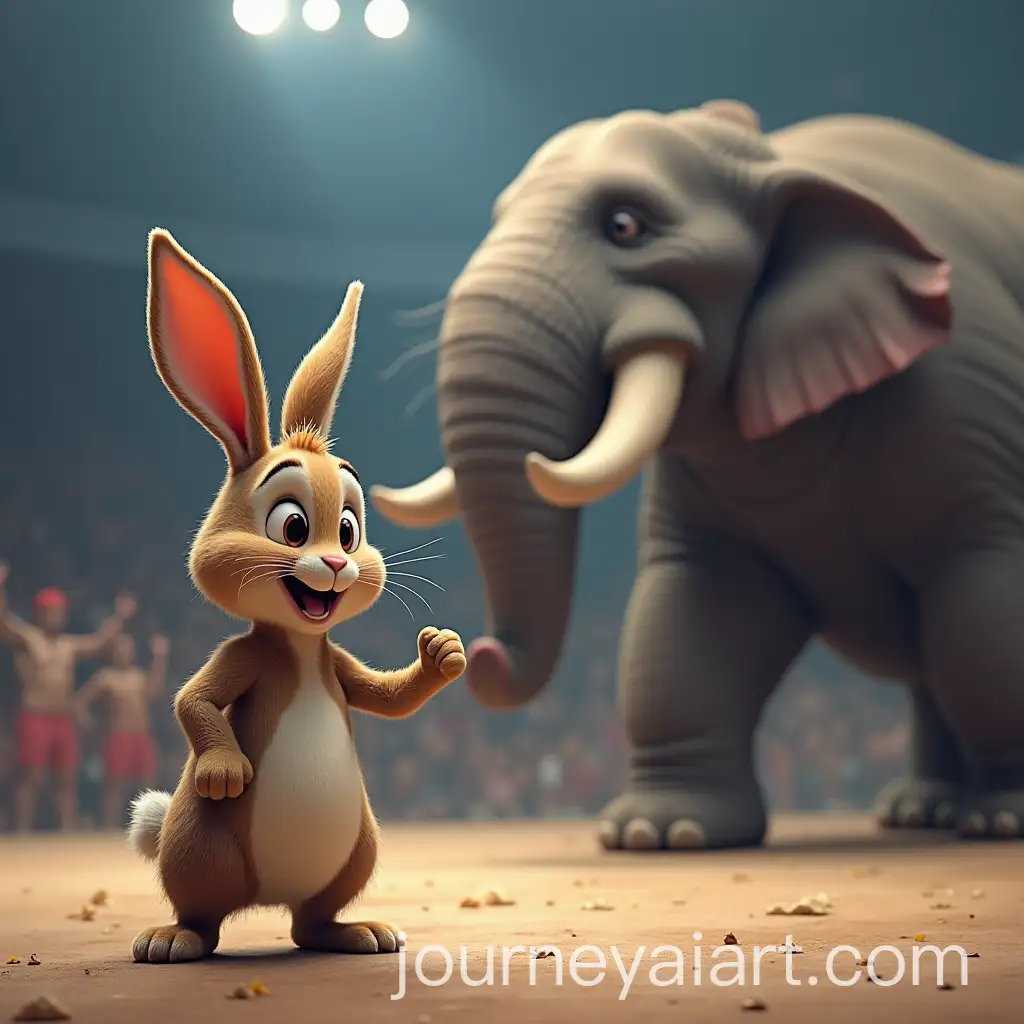 Little-Rabbit-vs-Giant-Elephant-in-Wrestling-Arena
