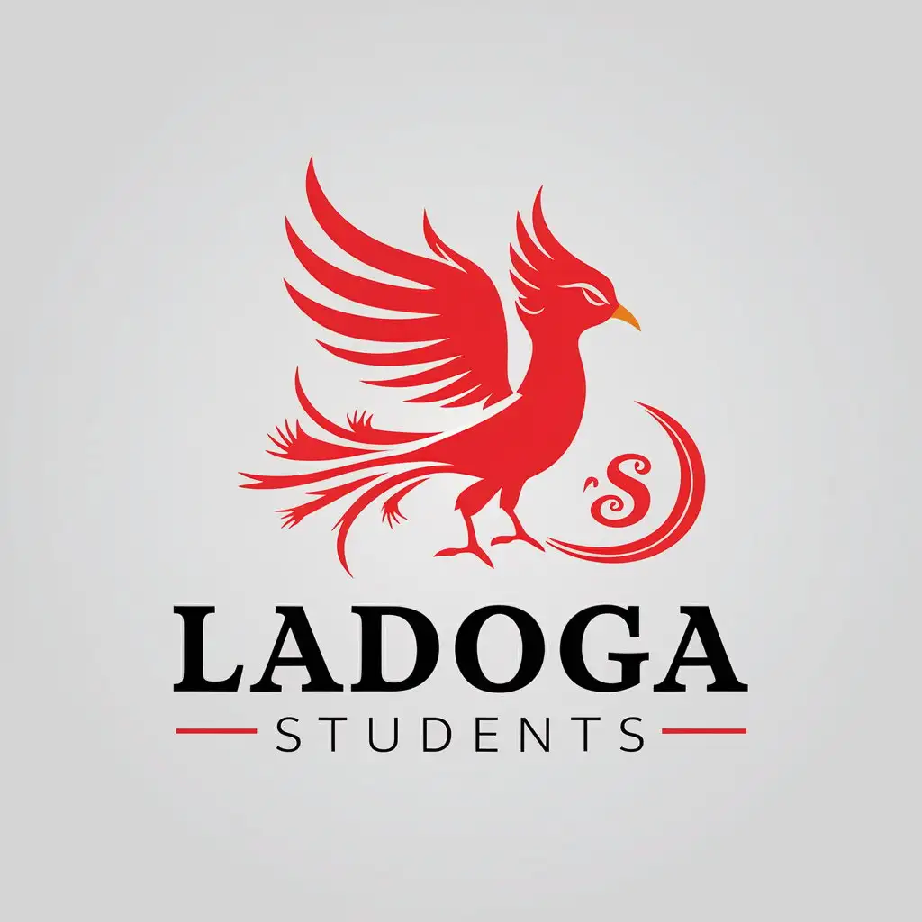 a vector logo design,with the text "LADOGA students", main symbol:Bird, phoenix, beautiful tail,Moderate,be used in Education industry,clear background