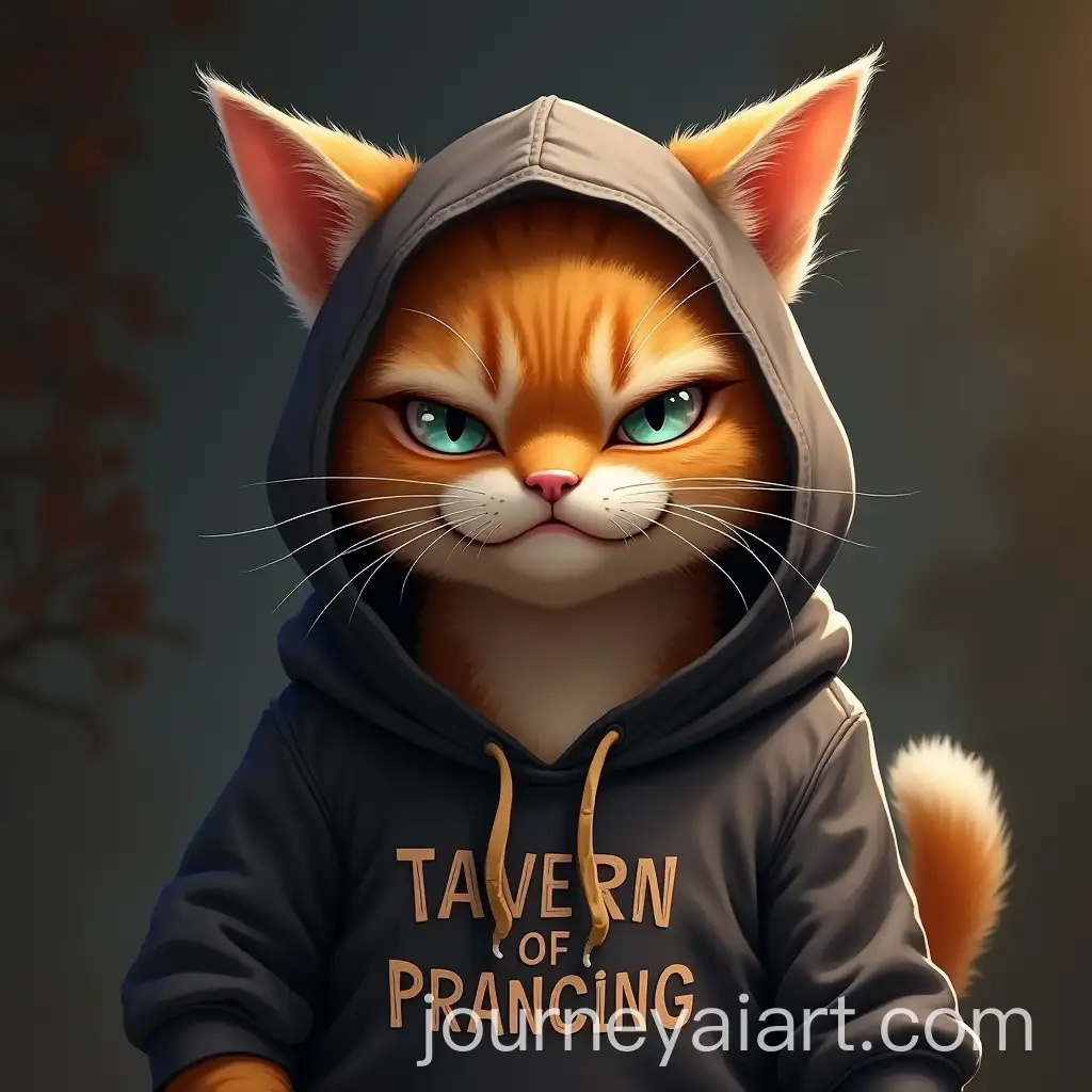 Angry-Maine-Coon-Cat-in-Hoodie-with-Tavern-of-Prancing-Pony-Inscription
