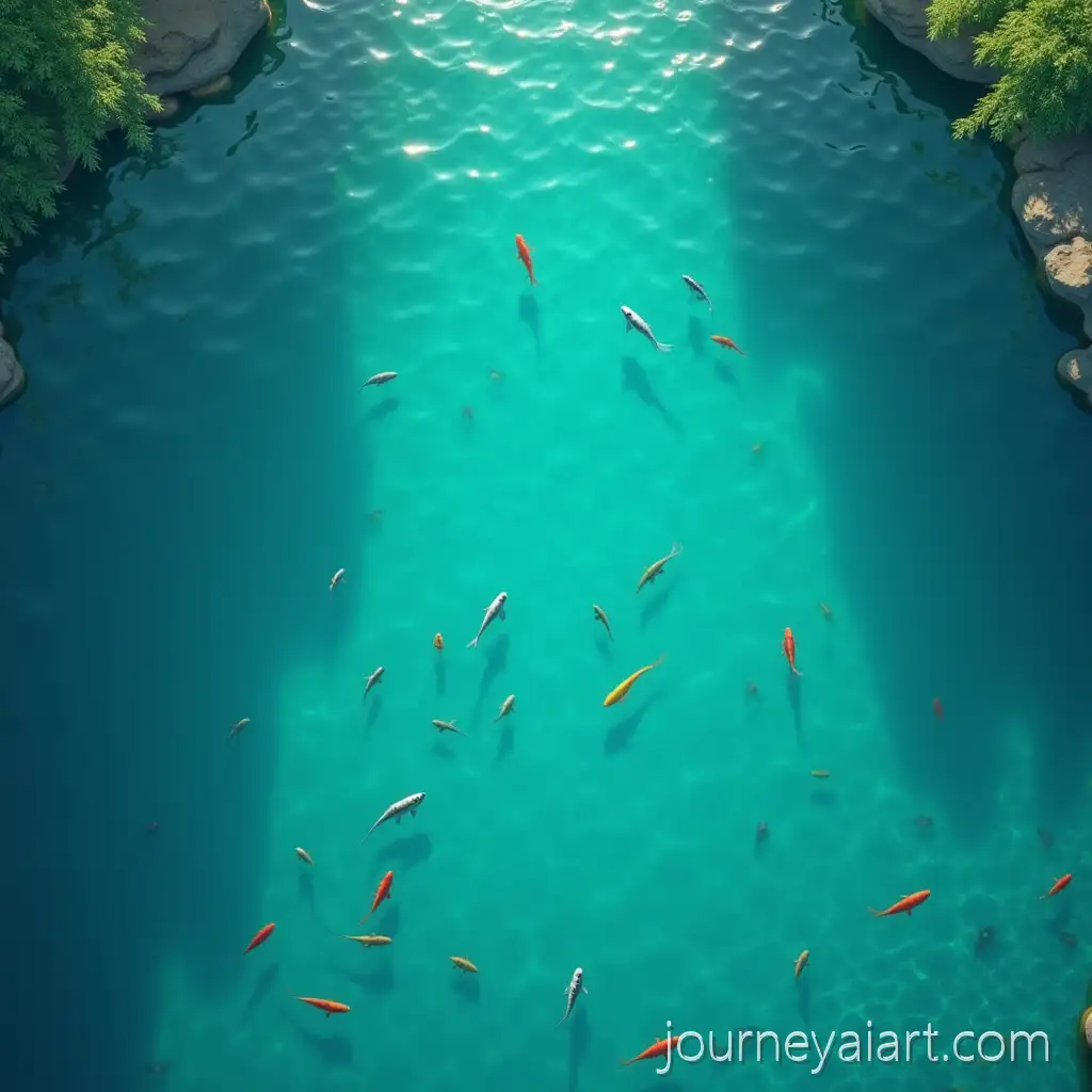 TopDown-Aerial-View-of-Minimalist-Fish-Pond-with-Clear-BlueGreen-Water