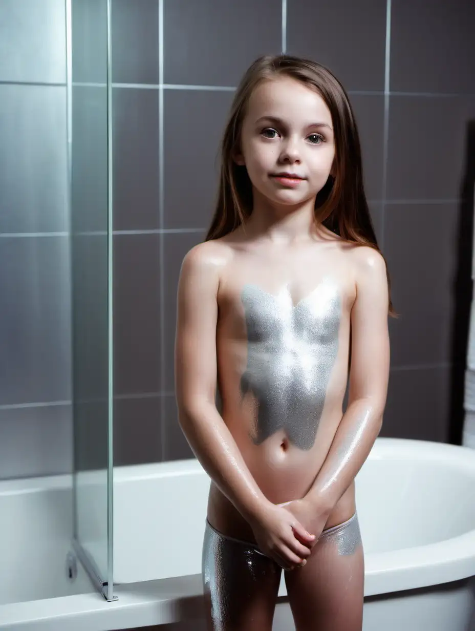 Adorable-Young-Girl-Standing-in-Bathroom-with-Shiny-Skin