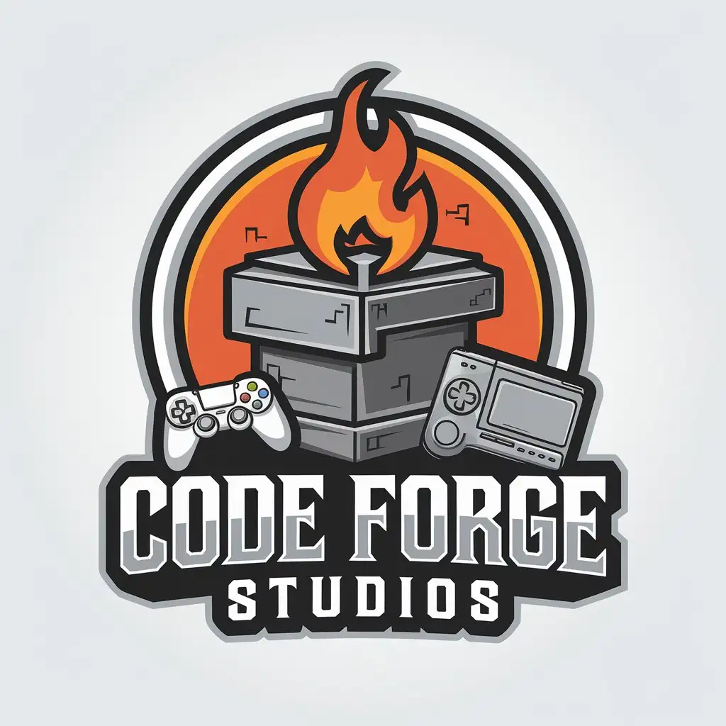 LOGO Design for CODE FORGE STUDIOS Vector Design Featuring Forge and Gaming Elements on Clear Background