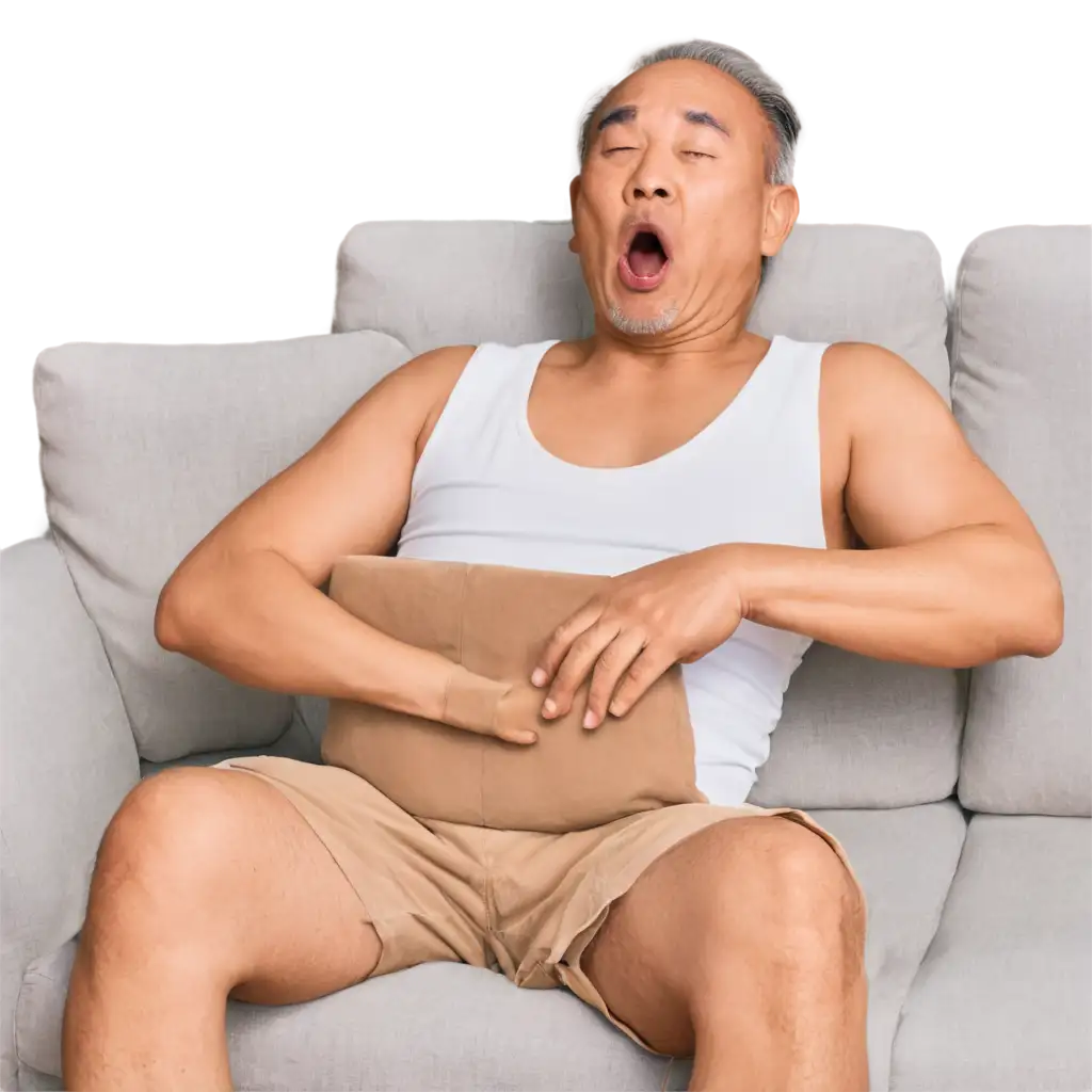 Old-Chinese-Man-in-White-Singlet-Sleeping-on-Sofa-HighQuality-PNG-Image-for-Versatile-Usage