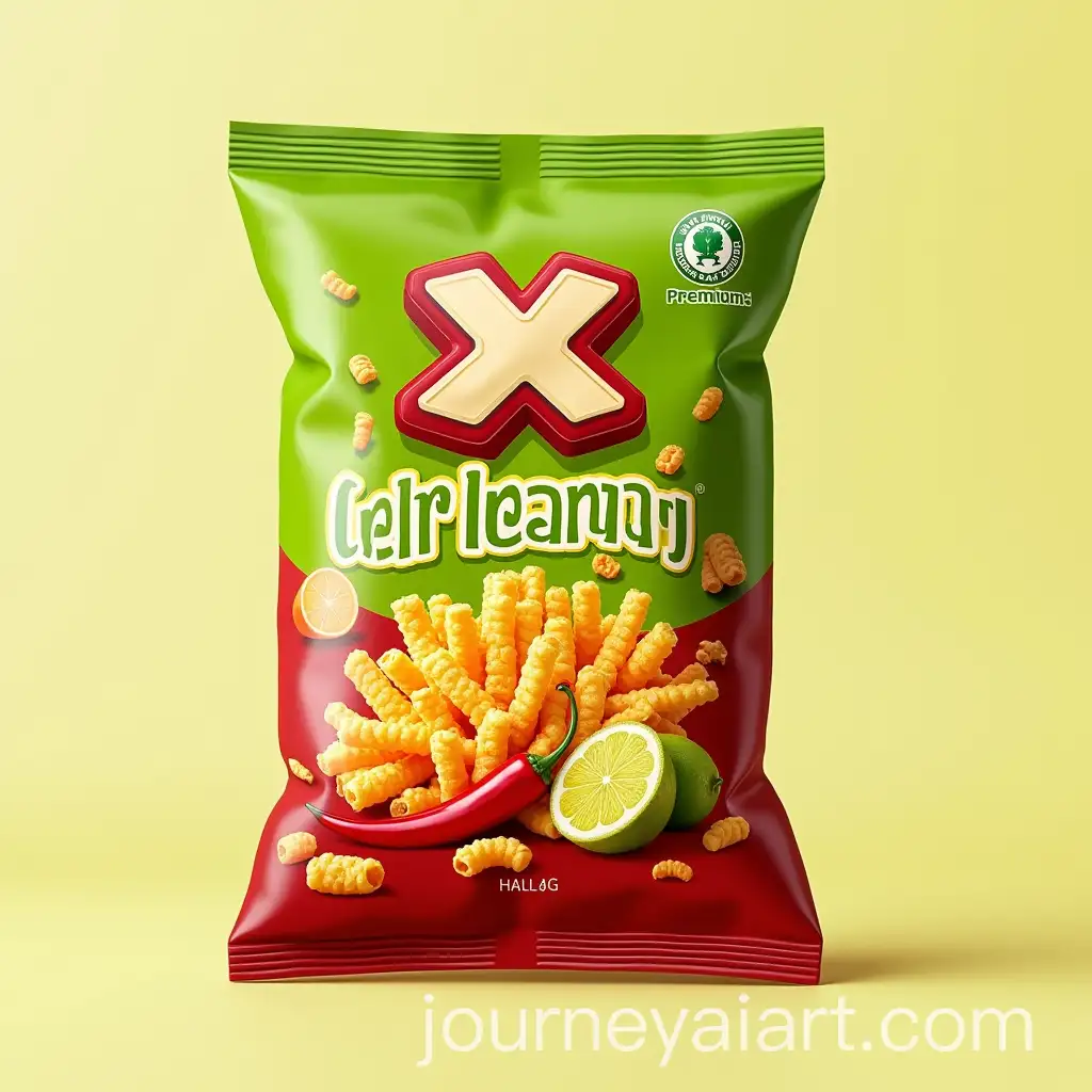 Chili-Lemon-FlavorAI-Art-Prompt-Expansion-Snack-Packaging-with-Vibrant-Puffed-Corn-Sticks-and-Illustrations