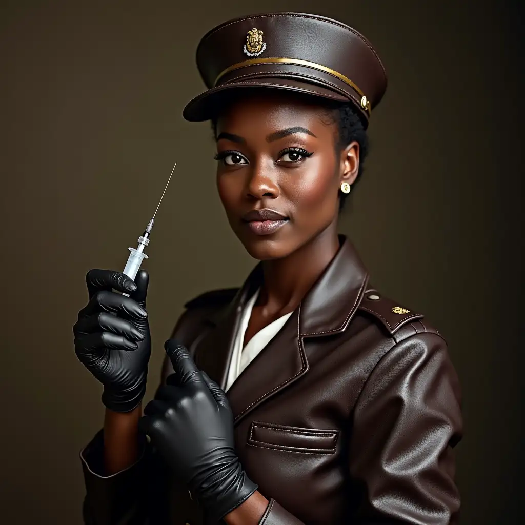 African-Nurse-in-Leather-Uniform-with-Injection-Needle