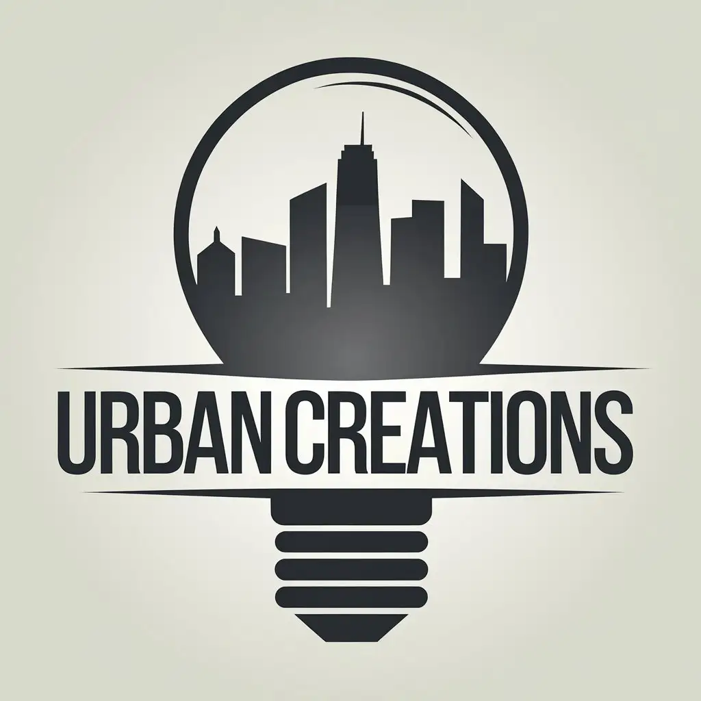 LOGO Design for Urban Creations Urban Skyline Inside a Light Bud with Clear Background