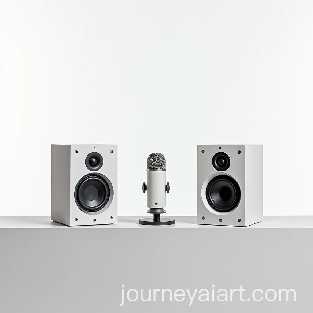 Workspace-Setup-with-Computer-Speakers-Microphone-and-Camera-on-Minimalist-Desk