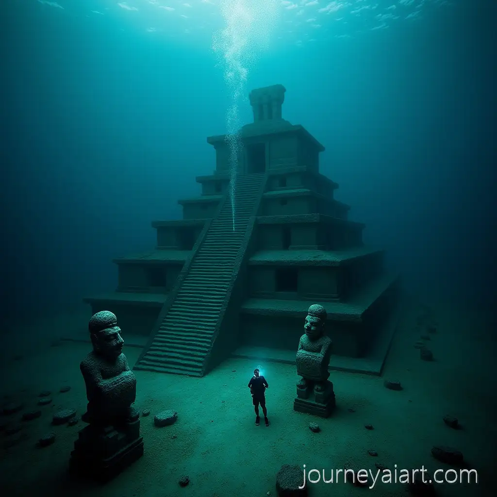 Submerged-InAI-Art-Prompt-Expansionca-and-Mayan-Temple-with-Diver-Illuminating-Ancient-Ruins