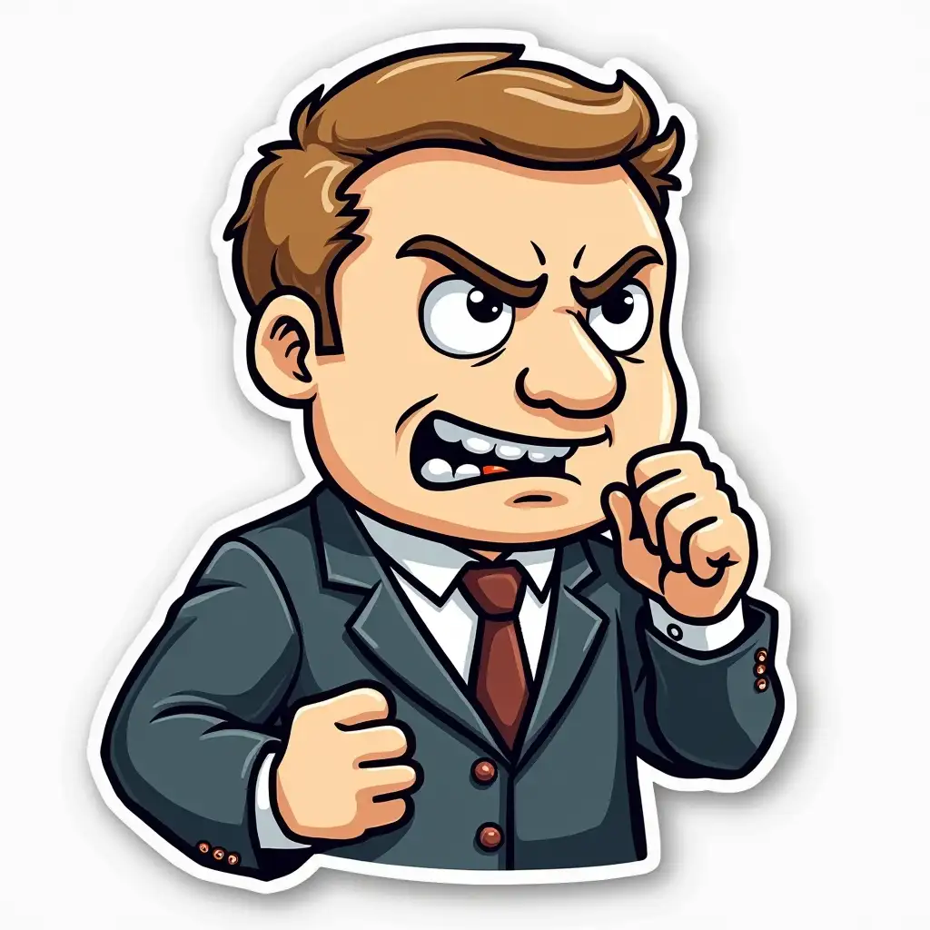 Peter I in the style of a drawn sticker for telegram, a clenched fist and a stern expression