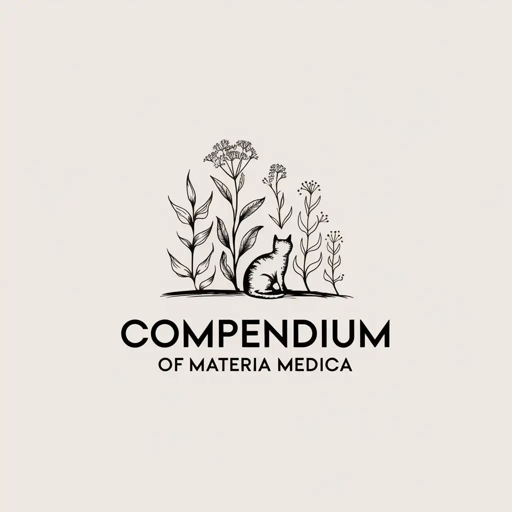 LOGO-Design-for-Compendium-of-Materia-Medica-Minimalist-Plant-Sketch-with-Cat-Ideal-for-Animal-Pet-Industry