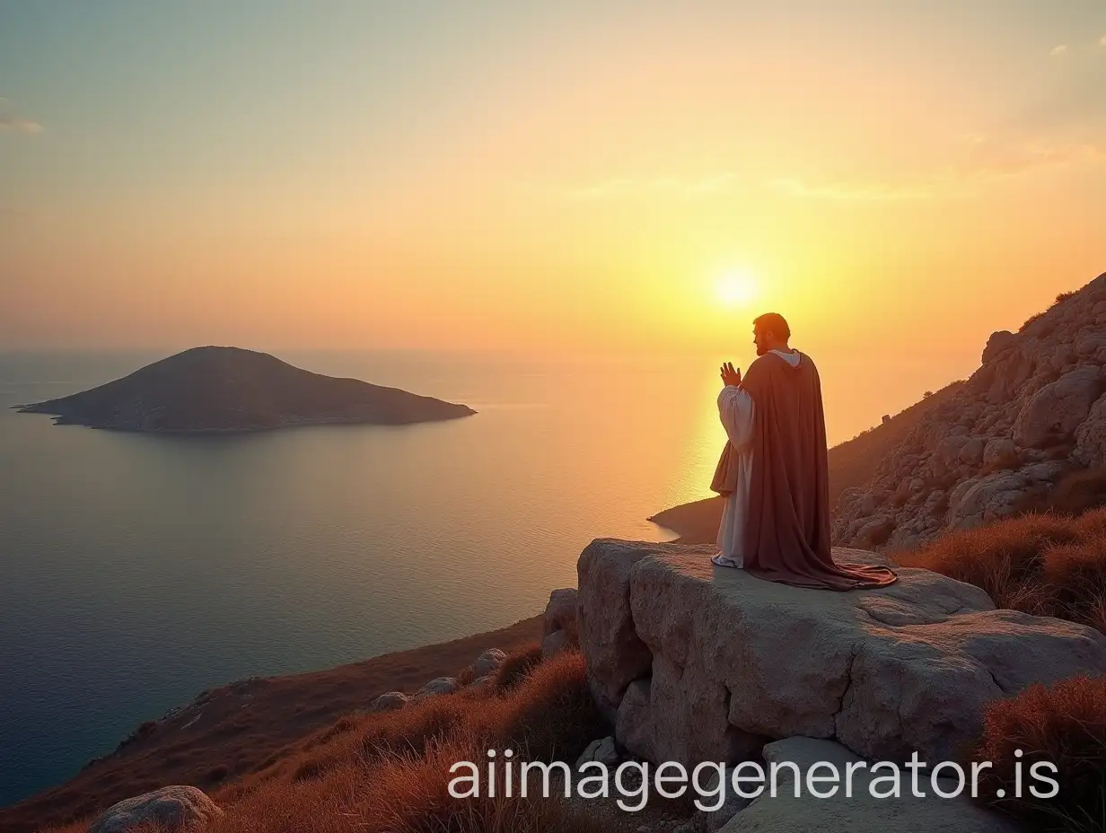 John-Praying-on-the-Island-of-Patmos-at-Sunset-in-the-Aegean-Sea