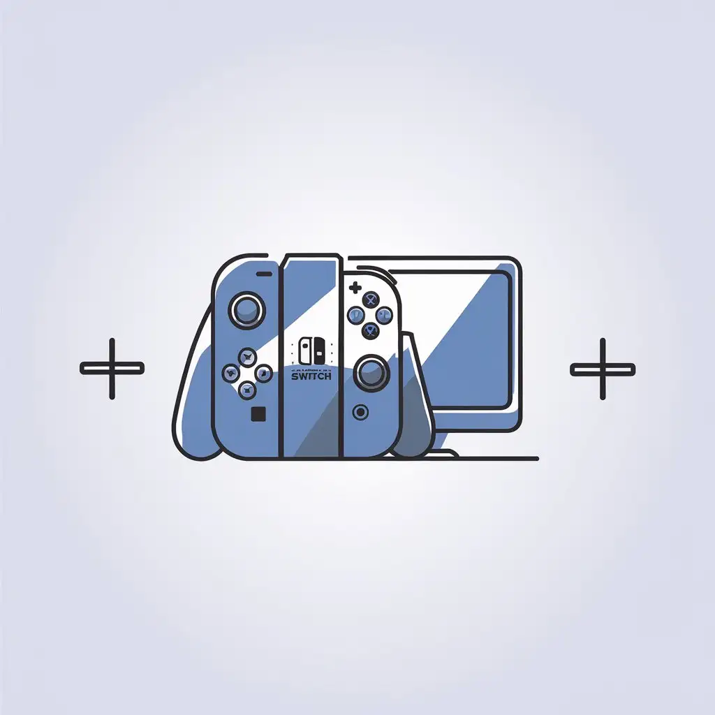 a vector logo design,with the text "-", main symbol:a Nintendo switch with a computer next to it blue with white,Minimalistic,be used in Technology industry,clear background