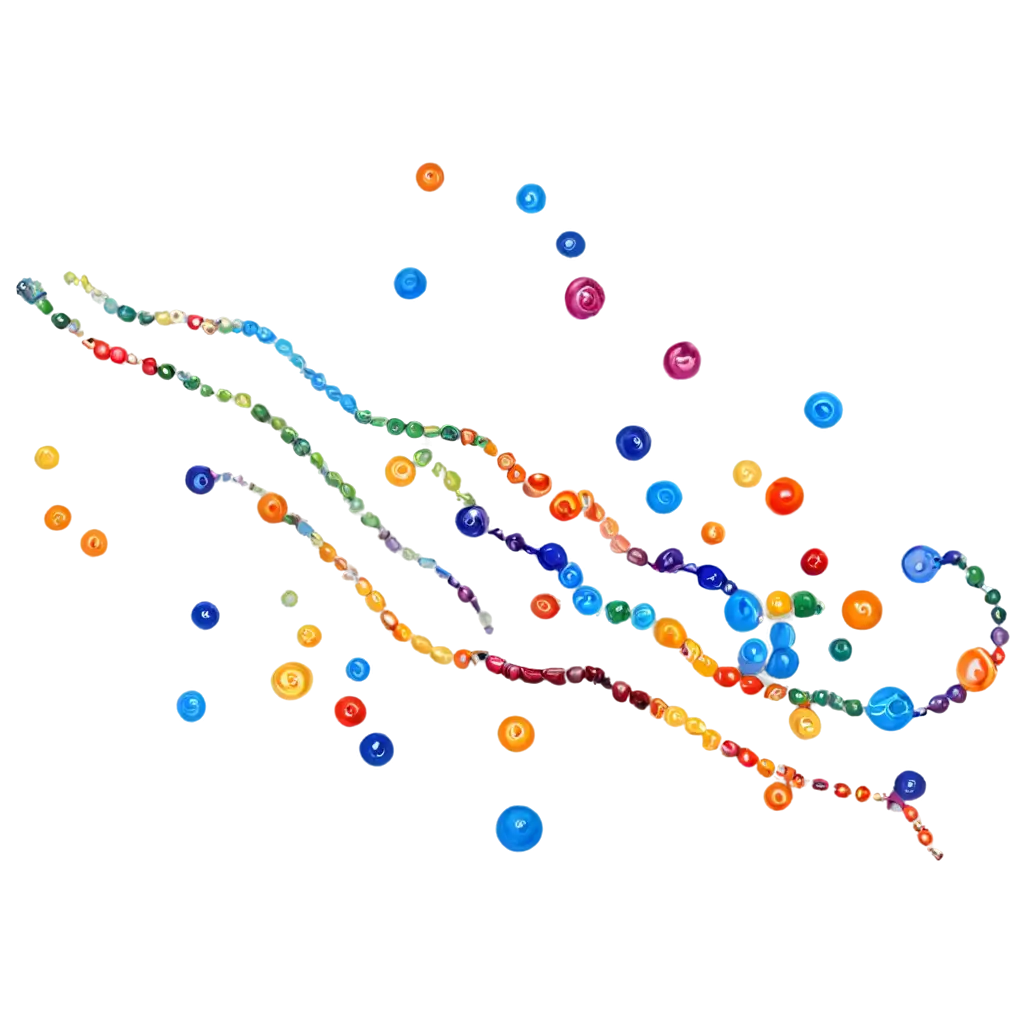 multi-colored beads and beads flying in different directions