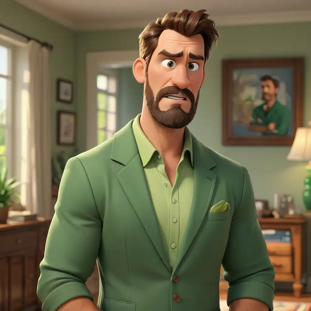 3D-Cartoon-Portrait-of-Bearded-American-Father-in-Green-Blazer