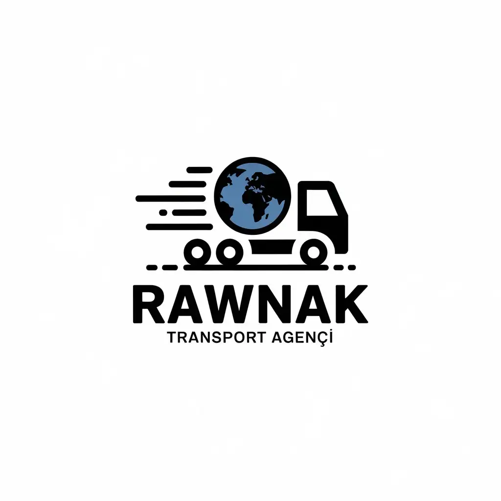 LOGO Design for Rawnak Transport Agency Truck and Transport with Global Goods Theme on Clear Background