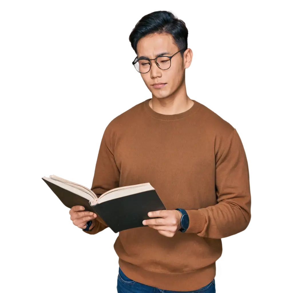 Asian-Man-Reading-a-Book-Half-Body-PNG-Image-for-Various-Applications