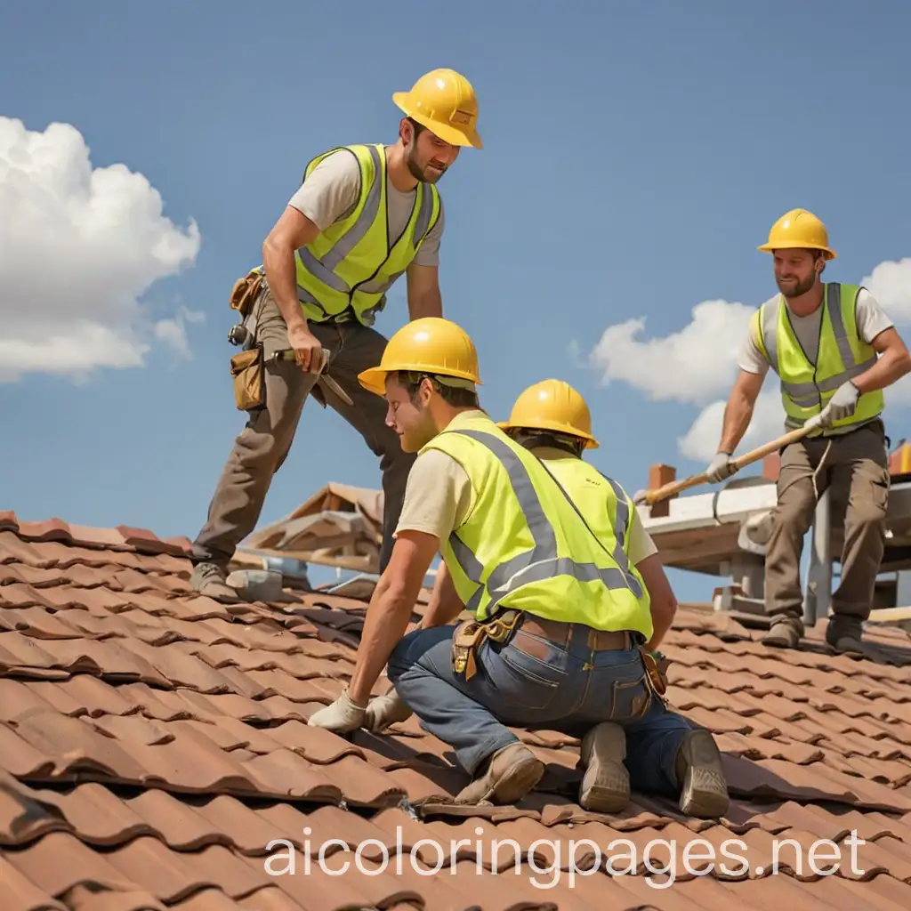 Construction-Workers-Reinforcing-Roof-in-Preparation-for-Hurricane-Coloring-Page