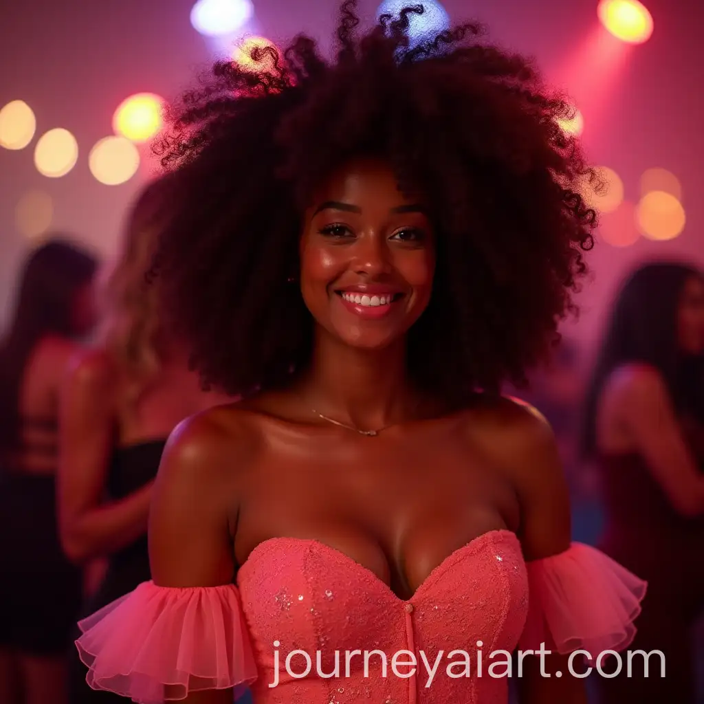 Fluffy-Afro-Black-Woman-in-Mermaid-Dress-at-Nightclub-Photoshoot