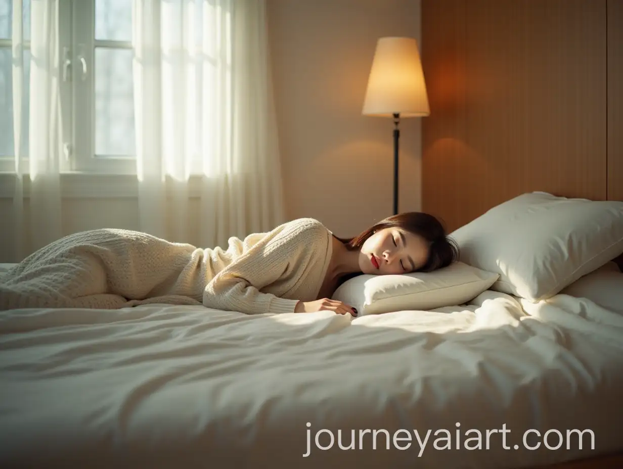Serene-Korean-Woman-Sleeping-in-Spacious-Bedroom