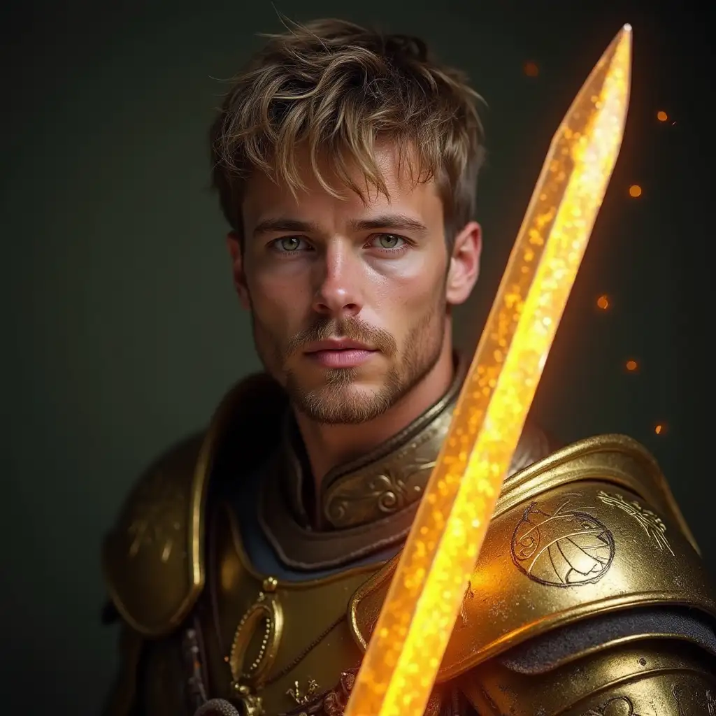 Epic-Portrait-of-a-29YearOld-Warrior-with-Glowing-Sword-and-Gold-Armor