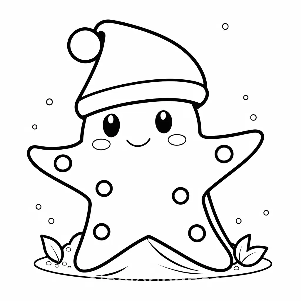 Cheerful-Starfish-Wearing-Christmas-Hat-Coloring-Page-for-Toddlers