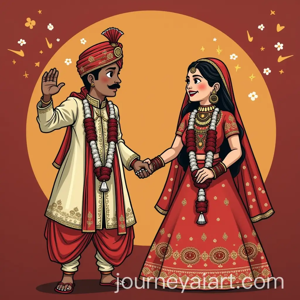 Traditional-Indian-Wedding-Celebration-with-Bride-and-Groom-in-Comic-Style